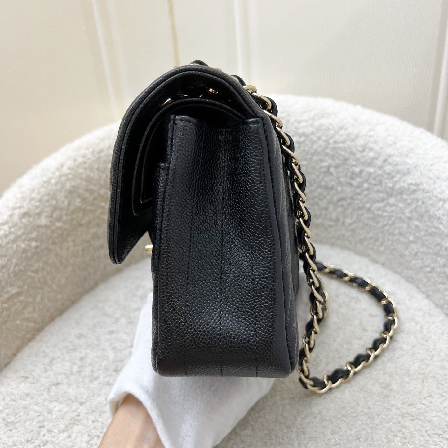 Chanel Small Classic Flap CF in Chevron Quilted Black Caviar and LGHW (Model: ) Accessory