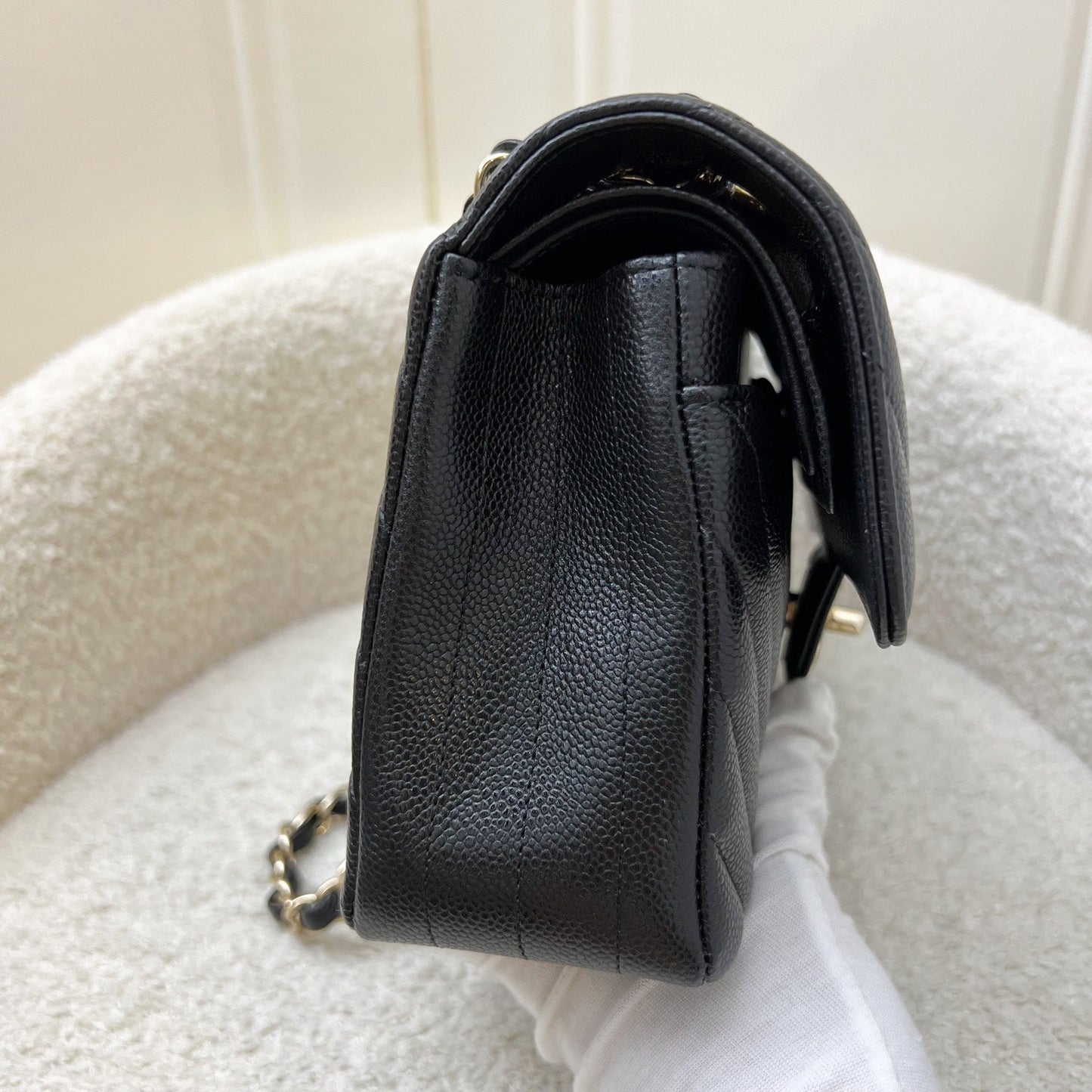 Chanel Small Classic Flap CF in Chevron Quilted Black Caviar and LGHW (Model: ) Accessory