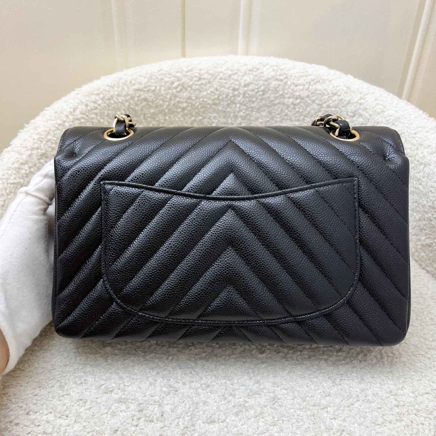 Chanel Small Classic Flap CF in Chevron Quilted Black Caviar and LGHW (Model: ) Accessory