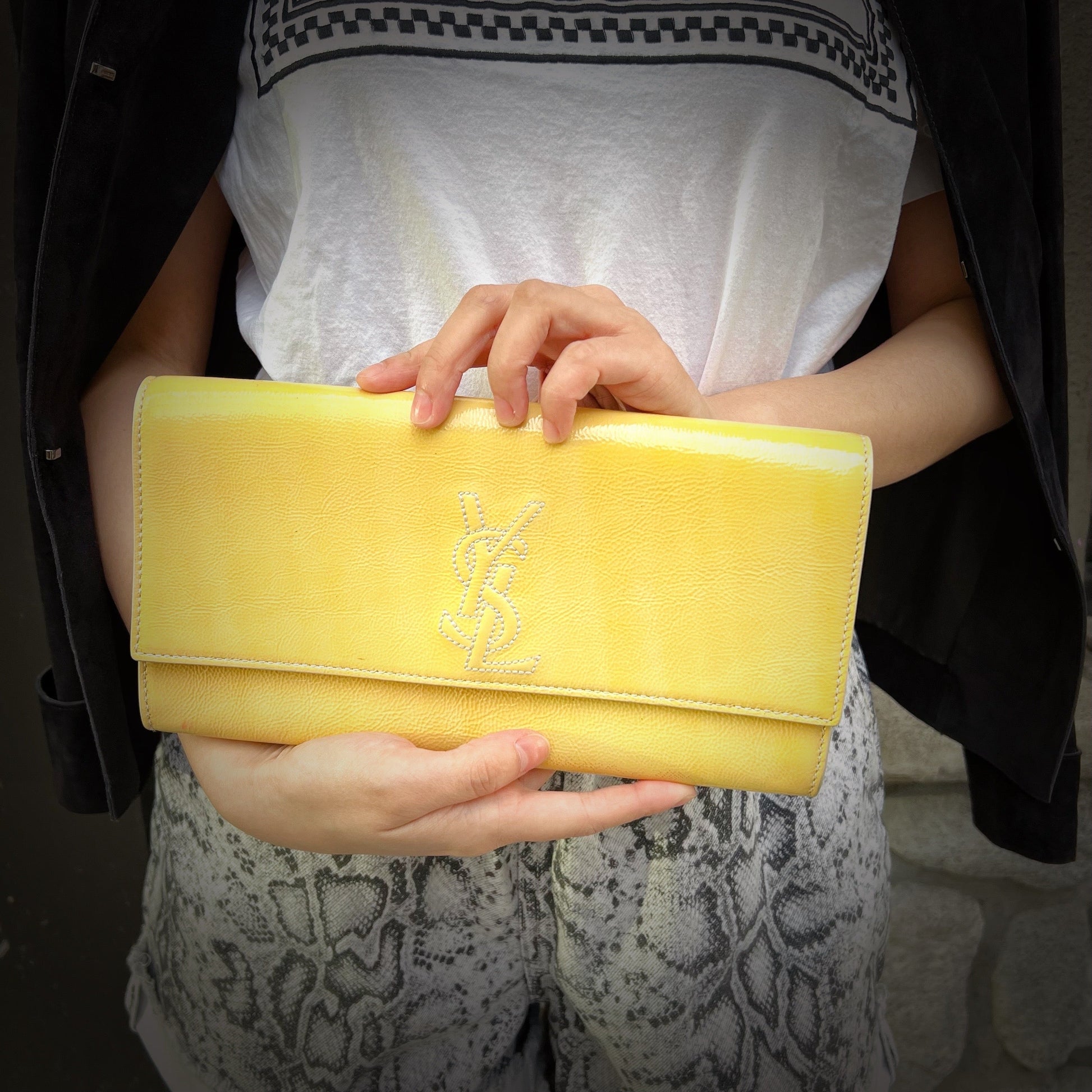 YSL Saint Laurent Clutch Tws Pop Leather Yellow Clutch Bag