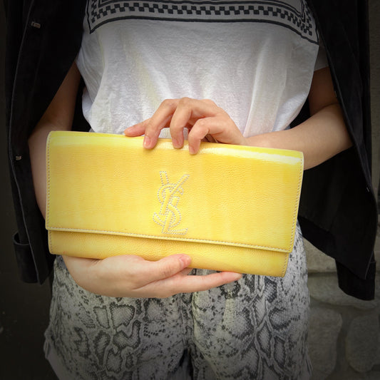 YSL Saint Laurent Clutch Tws Pop Leather Yellow Clutch Bag