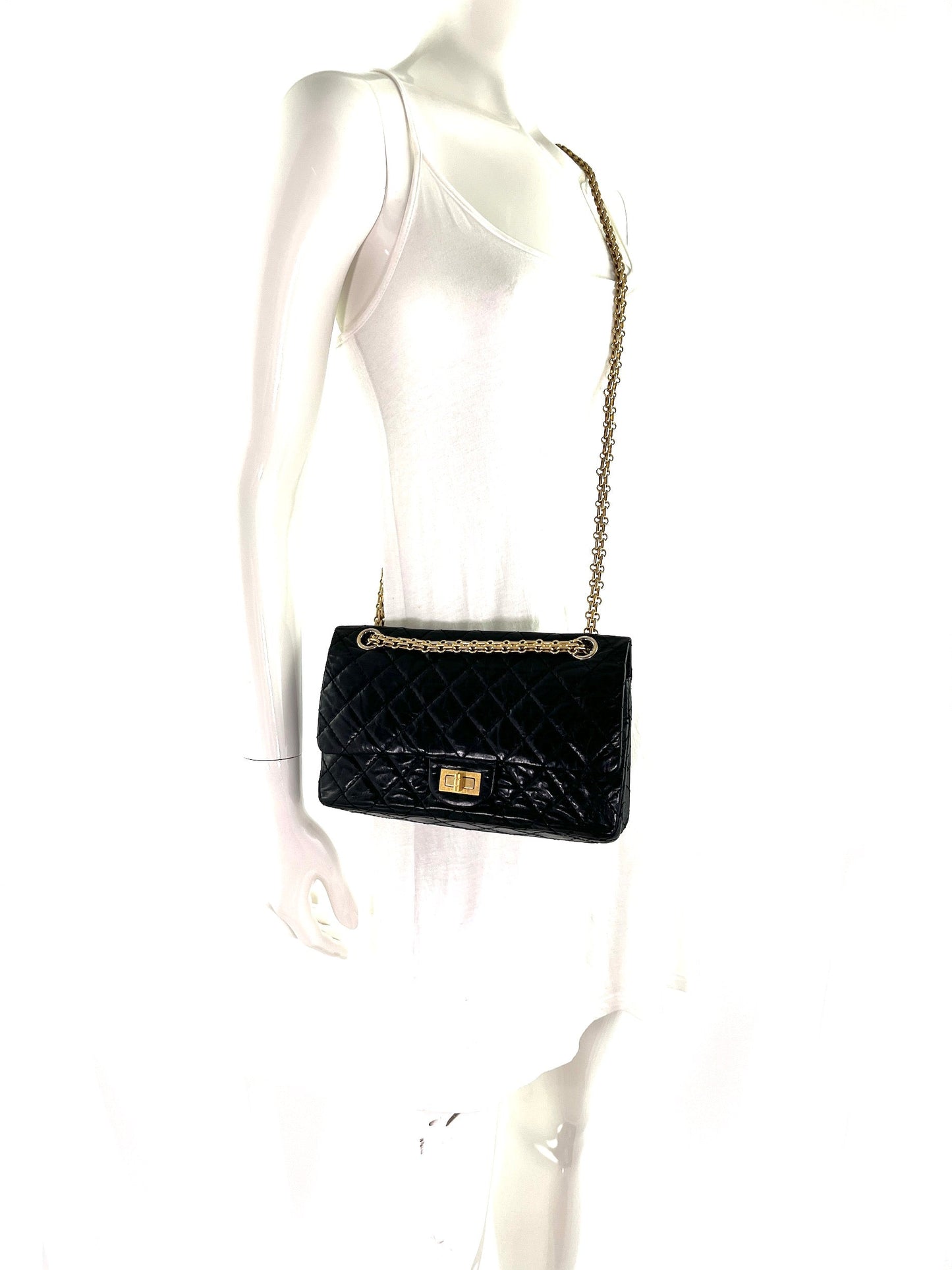 Chanel Black 225 2005 Reissue 2.55 Quilted Leather Shoulder Crossbody Bag