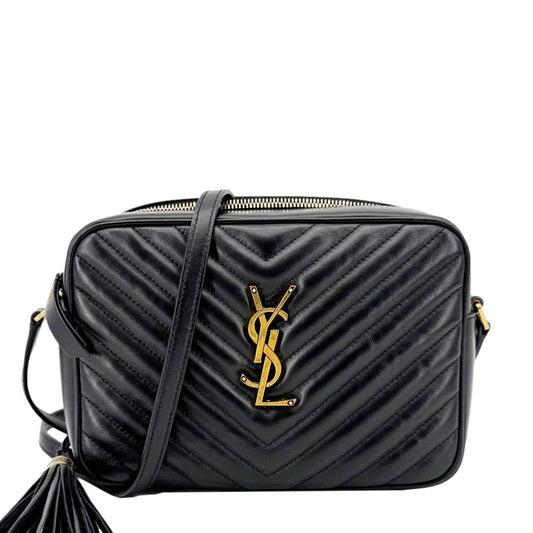 YSL Saint Laurent Yves Lou Chevron Camera Bag Leather Black Travel Bag Lou Camera Bag