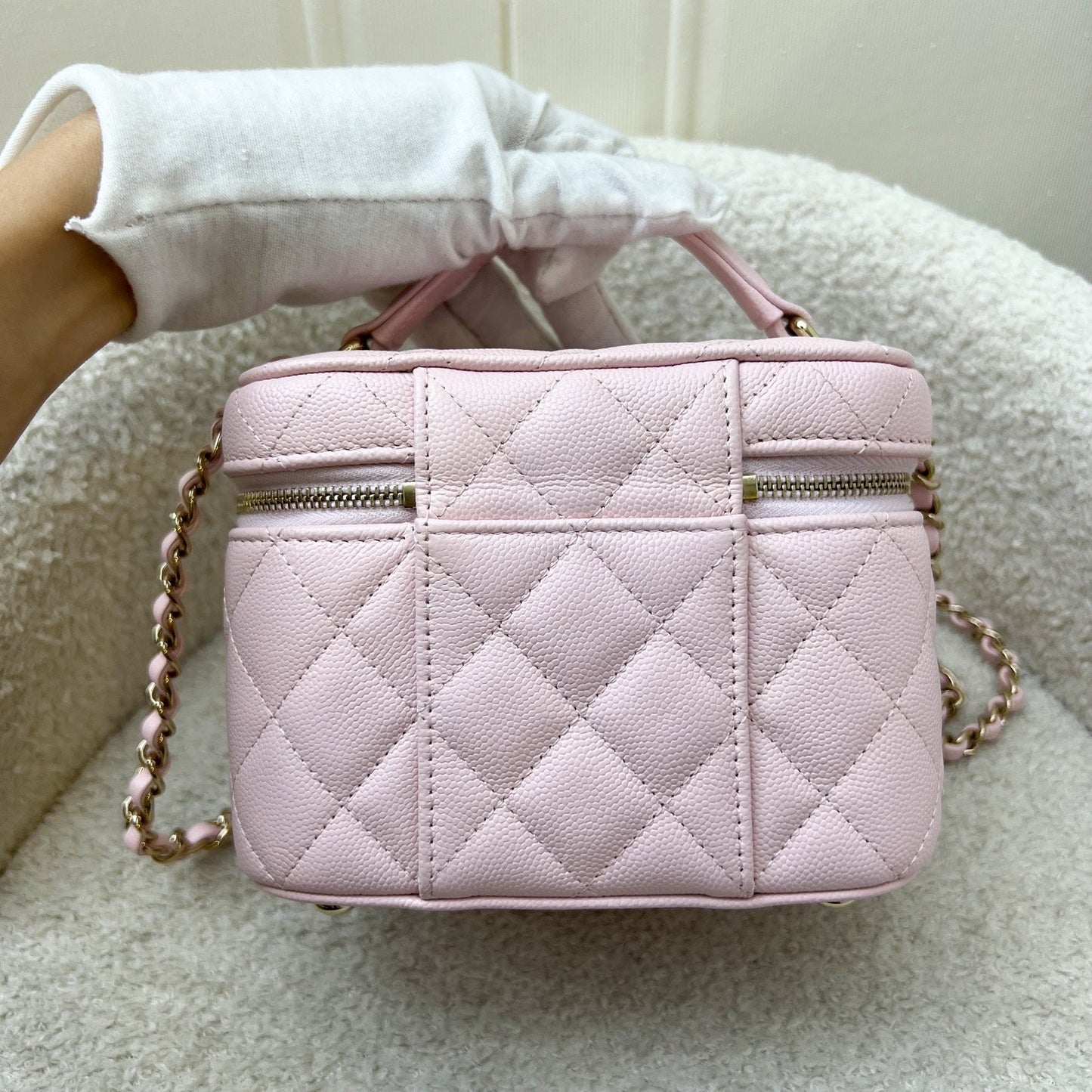 Chanel Top Handle Vanity Case with Chain in Pink Caviar LGHW (Model: )