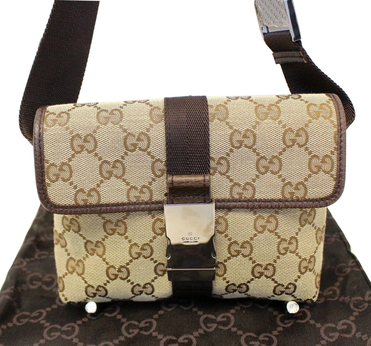 Gucci Waist Bum Bag Canvas Brown Crossbody Bag