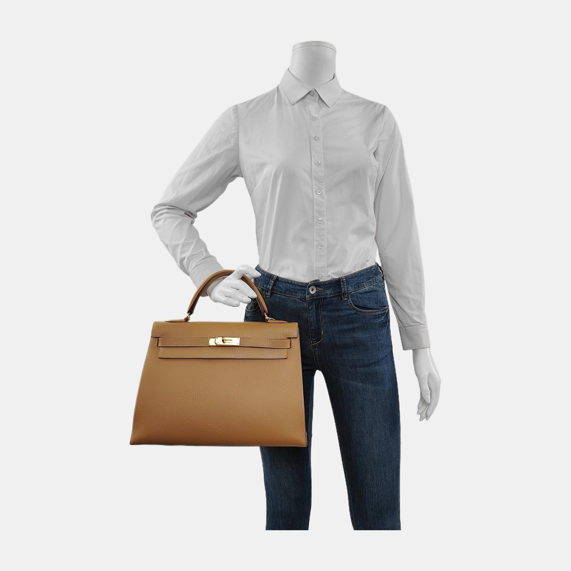 Hermes Kelly Sellier B Biscuit Togo Hw Handbag Leather Gold Travel Bag