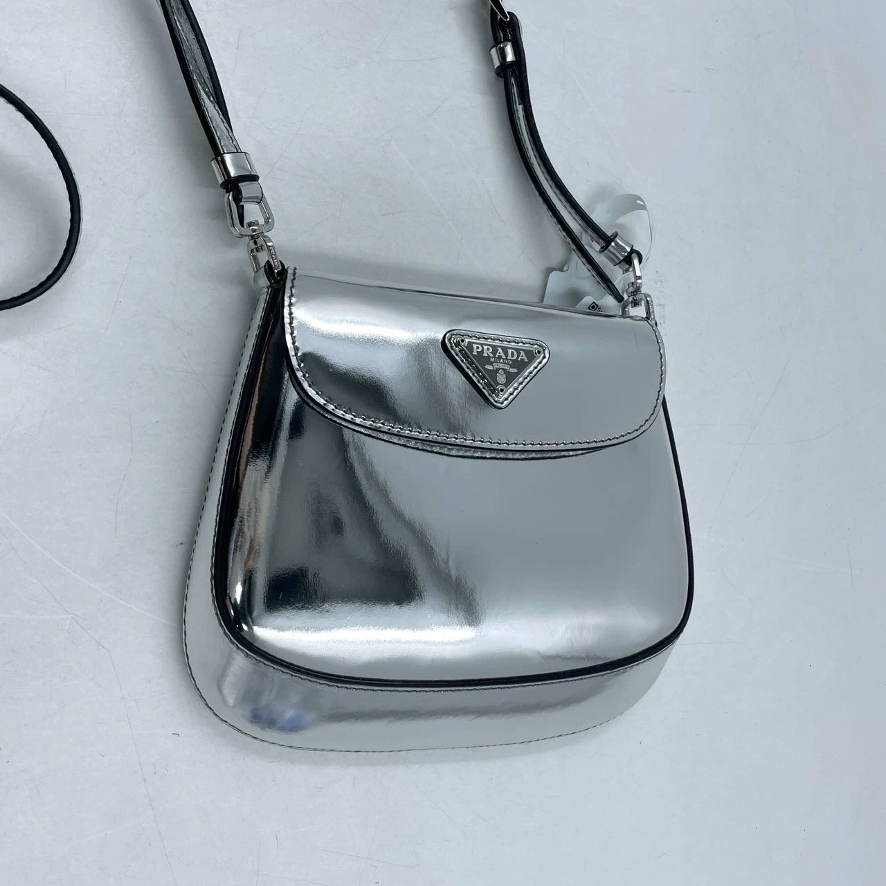 Prada Cleo Shoulder Bag Way Carry Short And Leather Silver