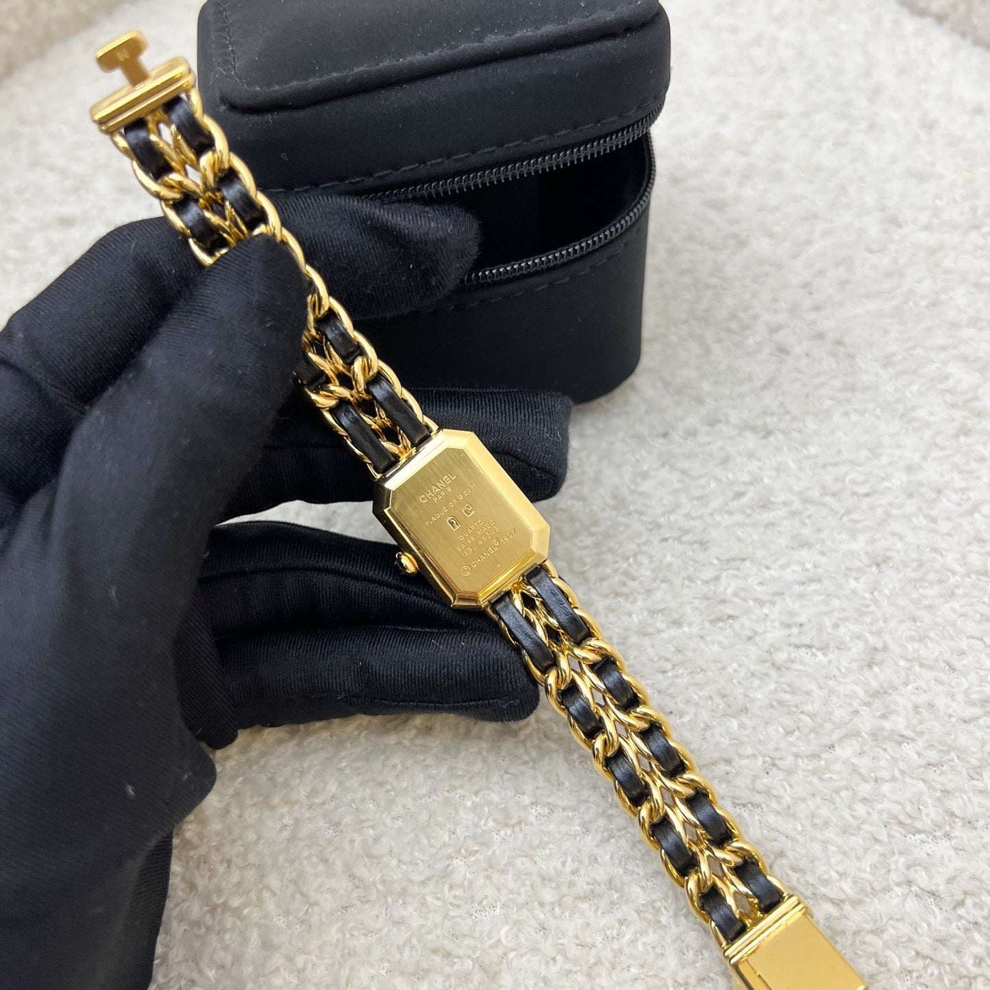 Chanel Premiere Watch in Gold Plated HW and Black Leather Size M