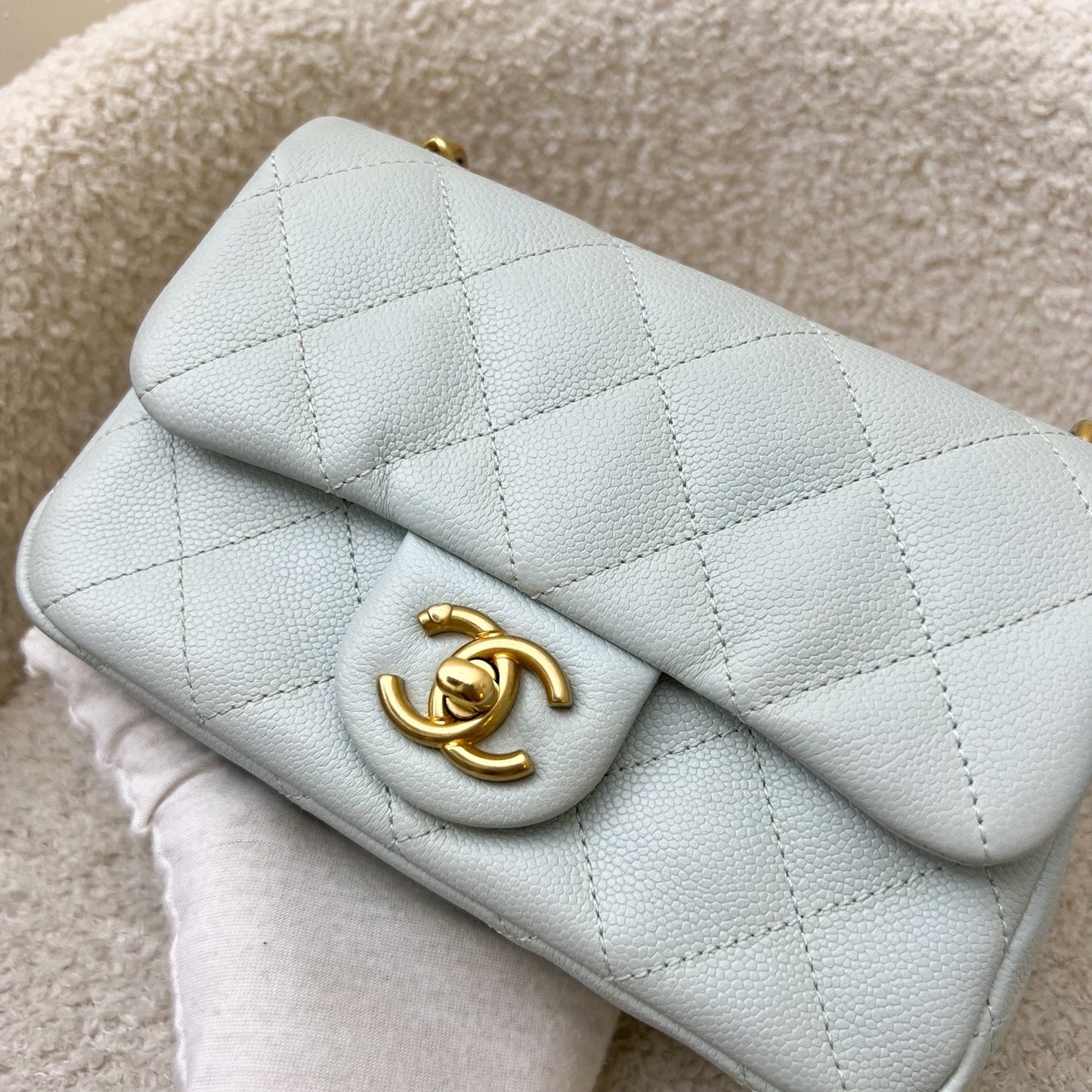 Chanel Heart Adjustable Chain Small / Mini Flap Bag in Bluish Grey Caviar and AGHW