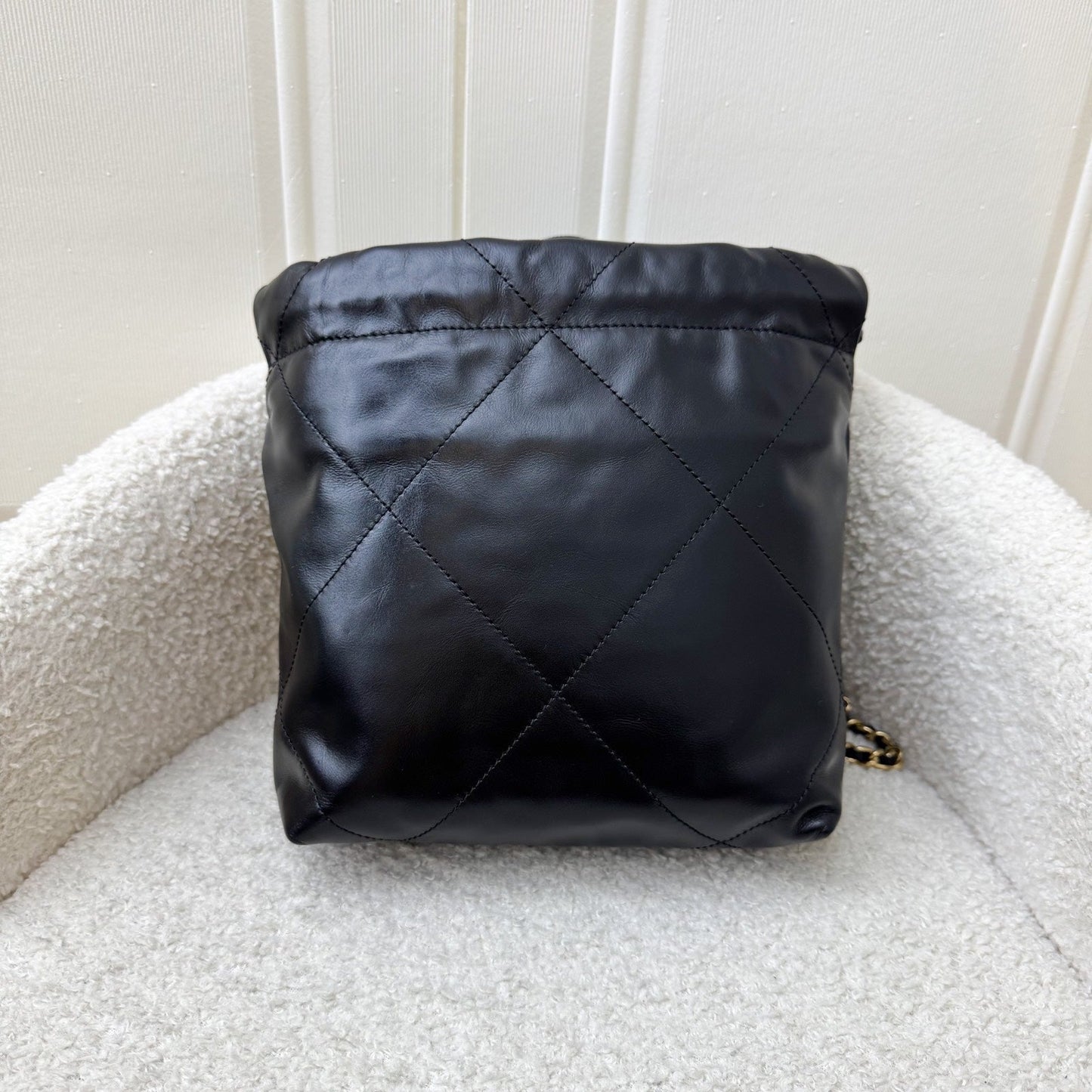 22 Mini Hobo Handbag in Black Shiny Calfskin and AGHW Signature