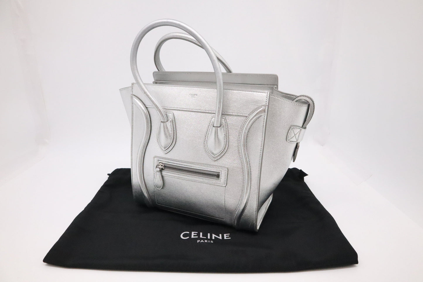 Celine Micro Luggage In Handbag Leather Silver Travel Bag