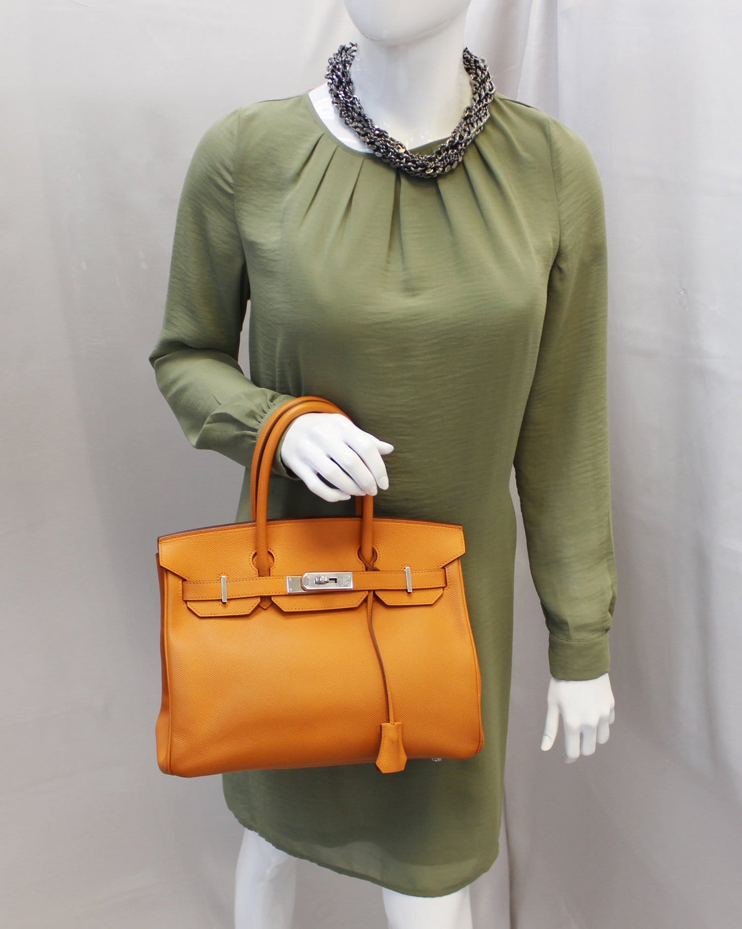 Hermes Birkin Orange Clemence Hardware Bag Silver Travel Bag