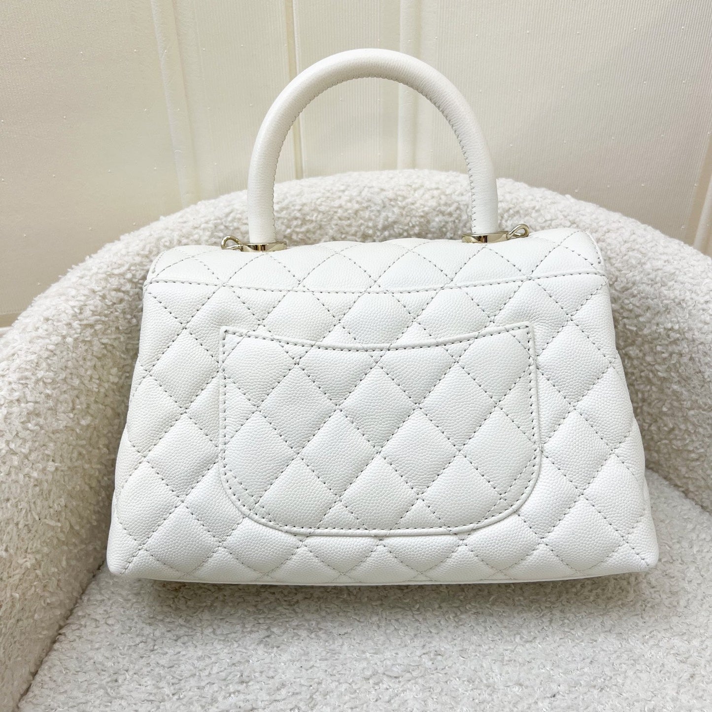Chanel Small Coco Handle in White Caviar and LGHW (Model: ) Accessory