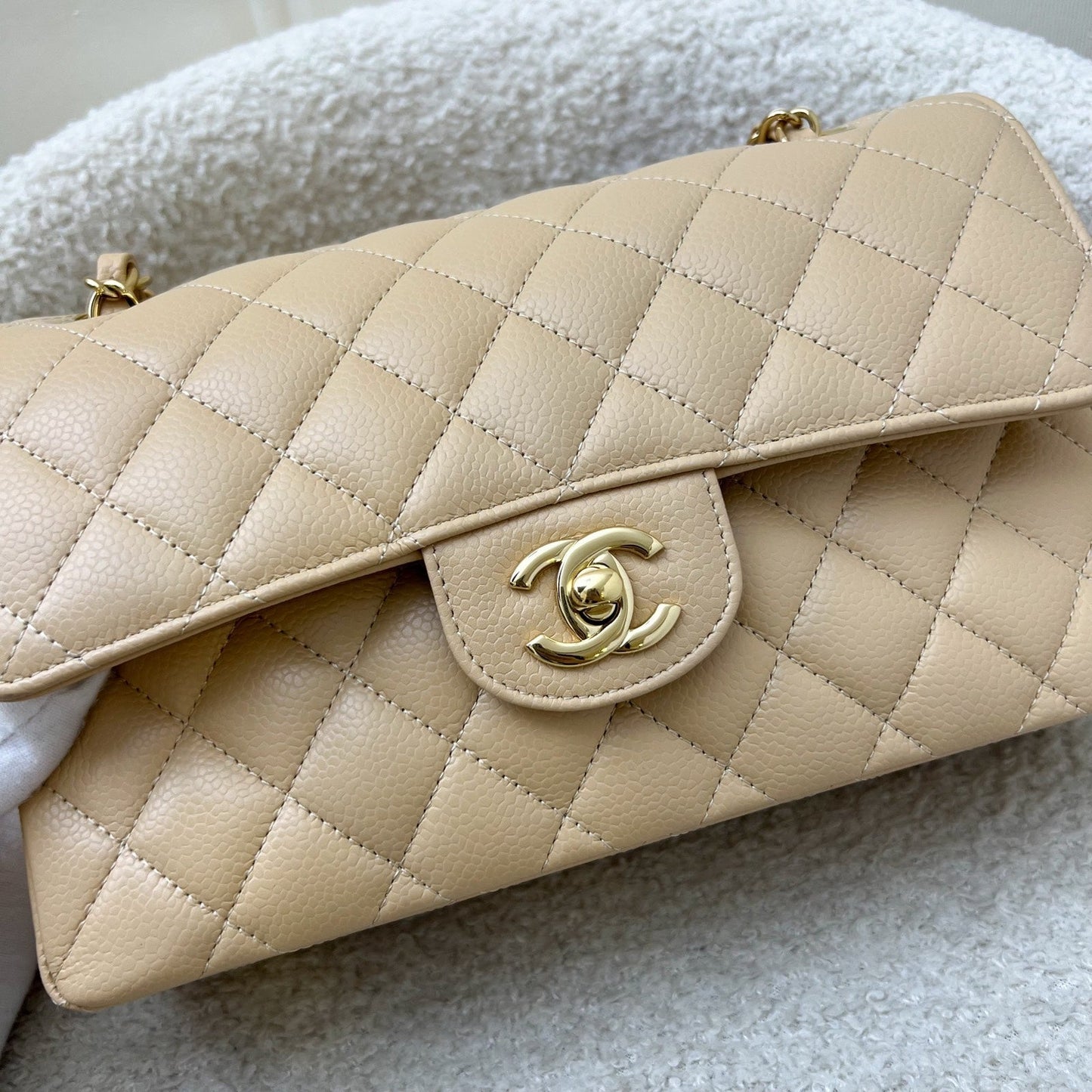 Chanel Small Classic Flap CF in Beige Caviar and GHW Accessory