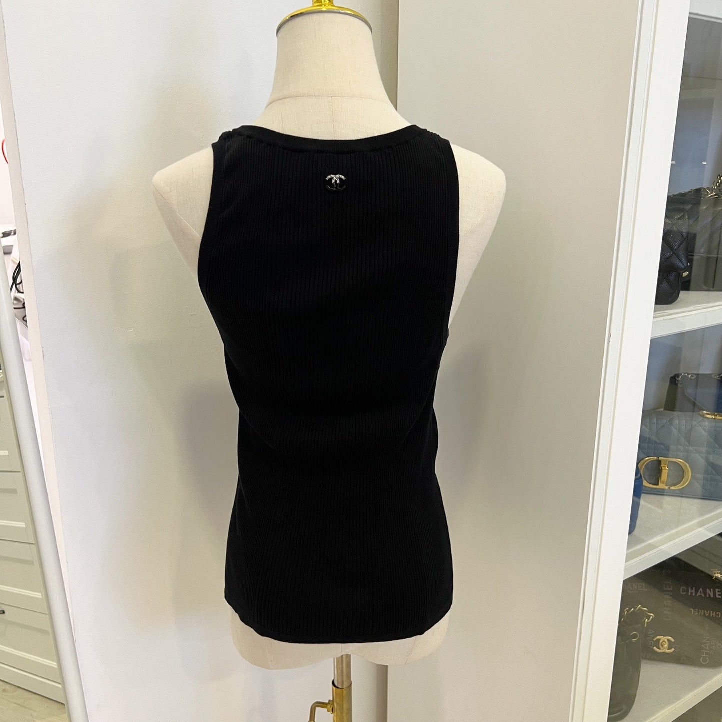 Chanel Knitted Tank Top in Black Cotton and Polyamide Sz 38 (Model: ) Apparel