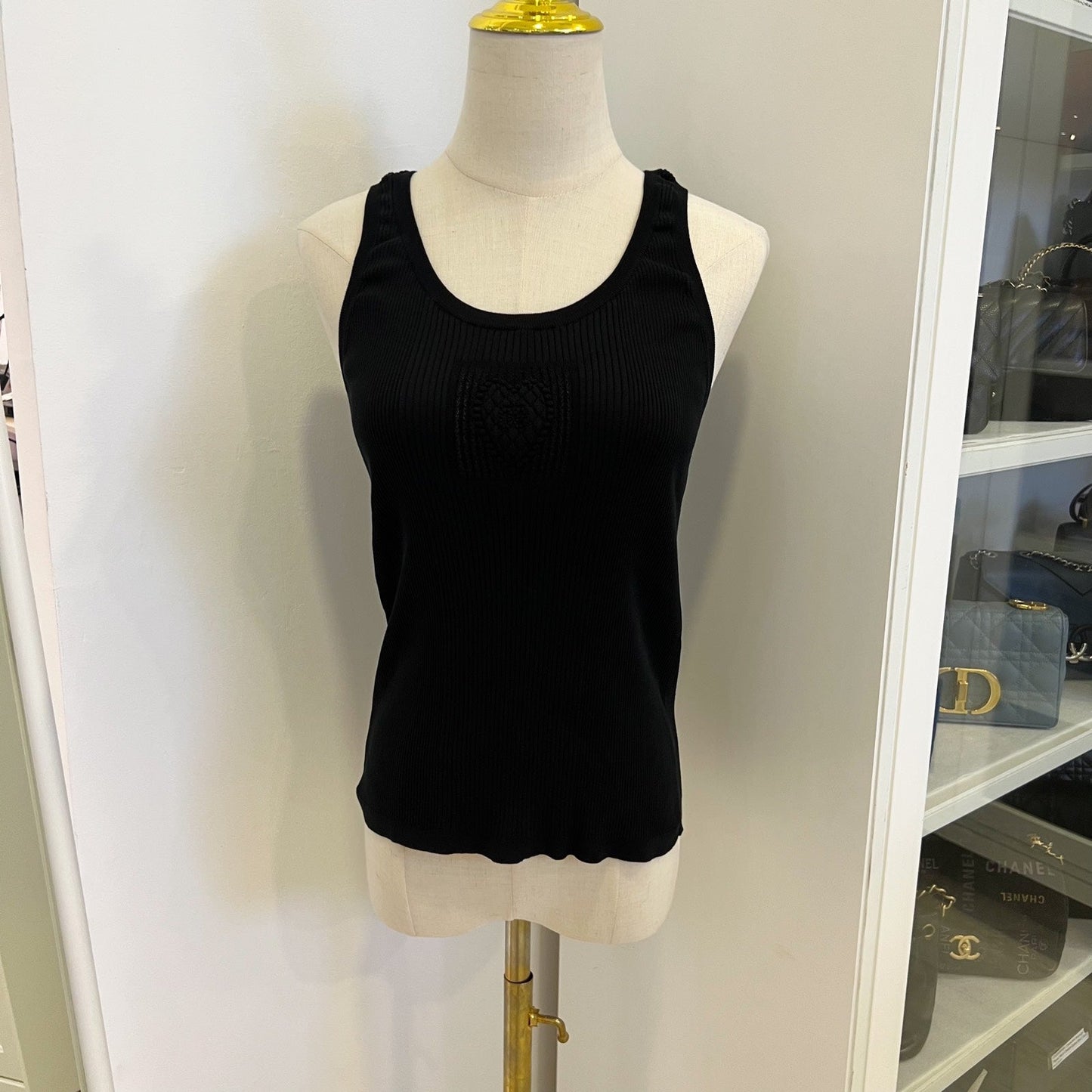 Chanel Knitted Tank Top in Black Cotton and Polyamide Sz 38 (Model: ) Apparel