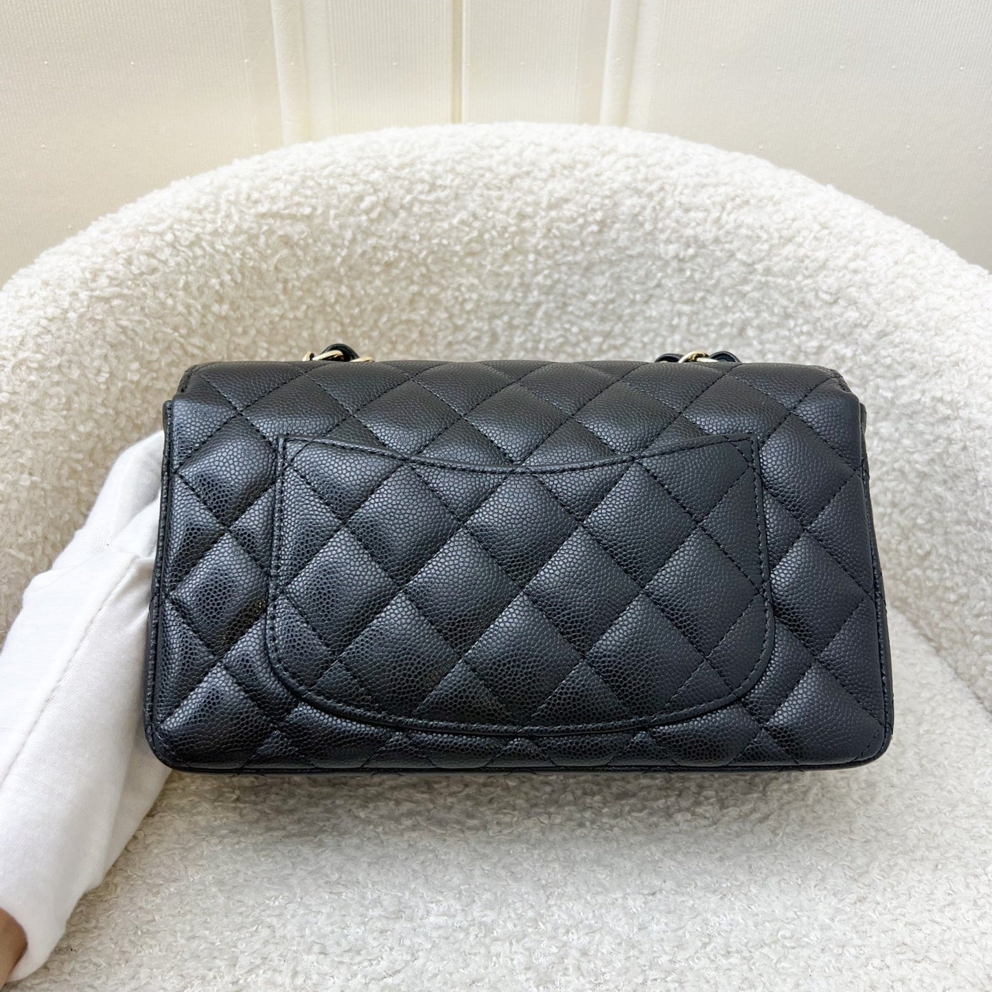 Chanel Mini Rectangle Classic Flap in Black Caviar and LGHW Accessory