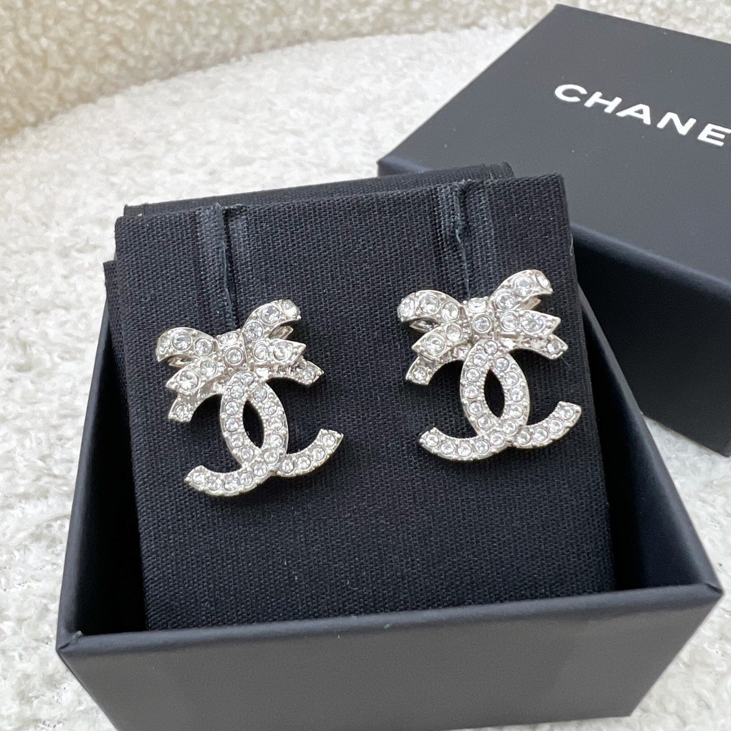 Chanel Ribbon Earrings with Crystals in SHW Jewelry