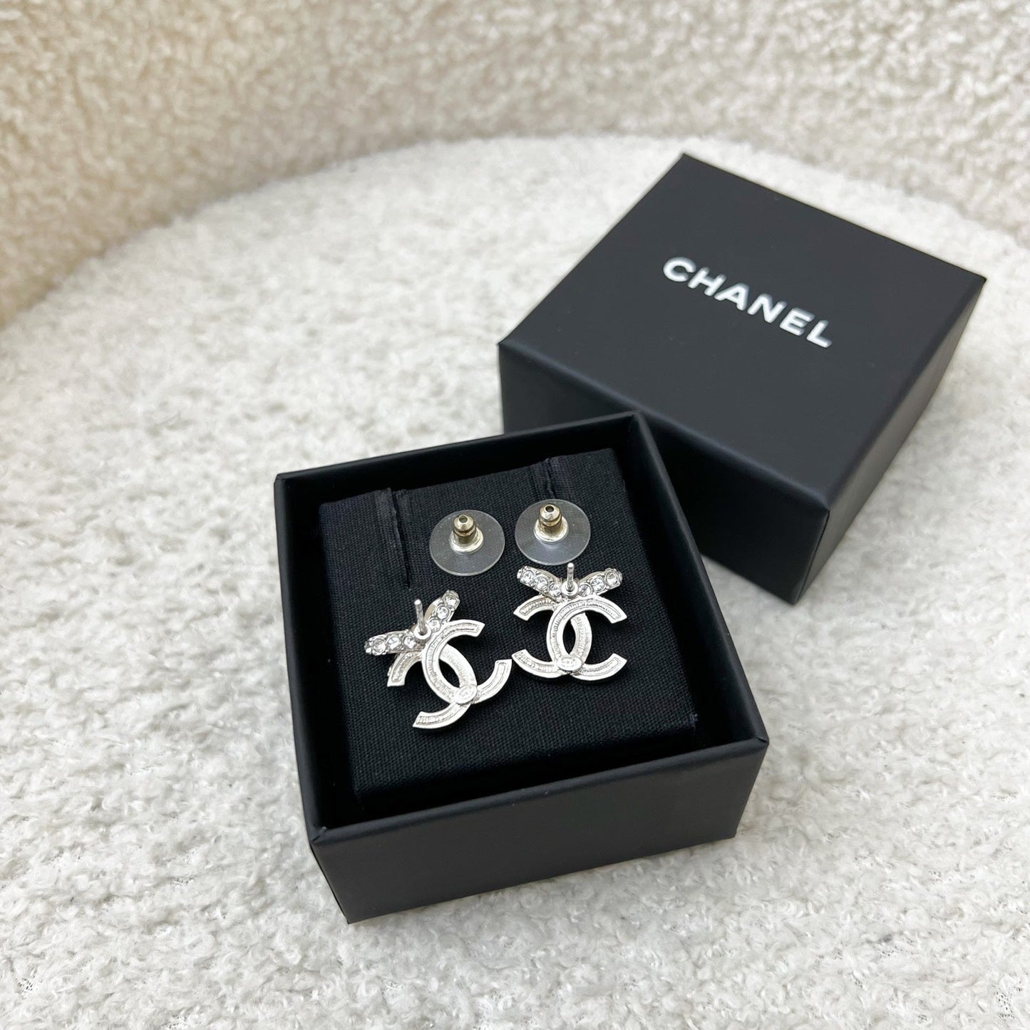 Chanel Ribbon Earrings with Crystals in SHW Jewelry