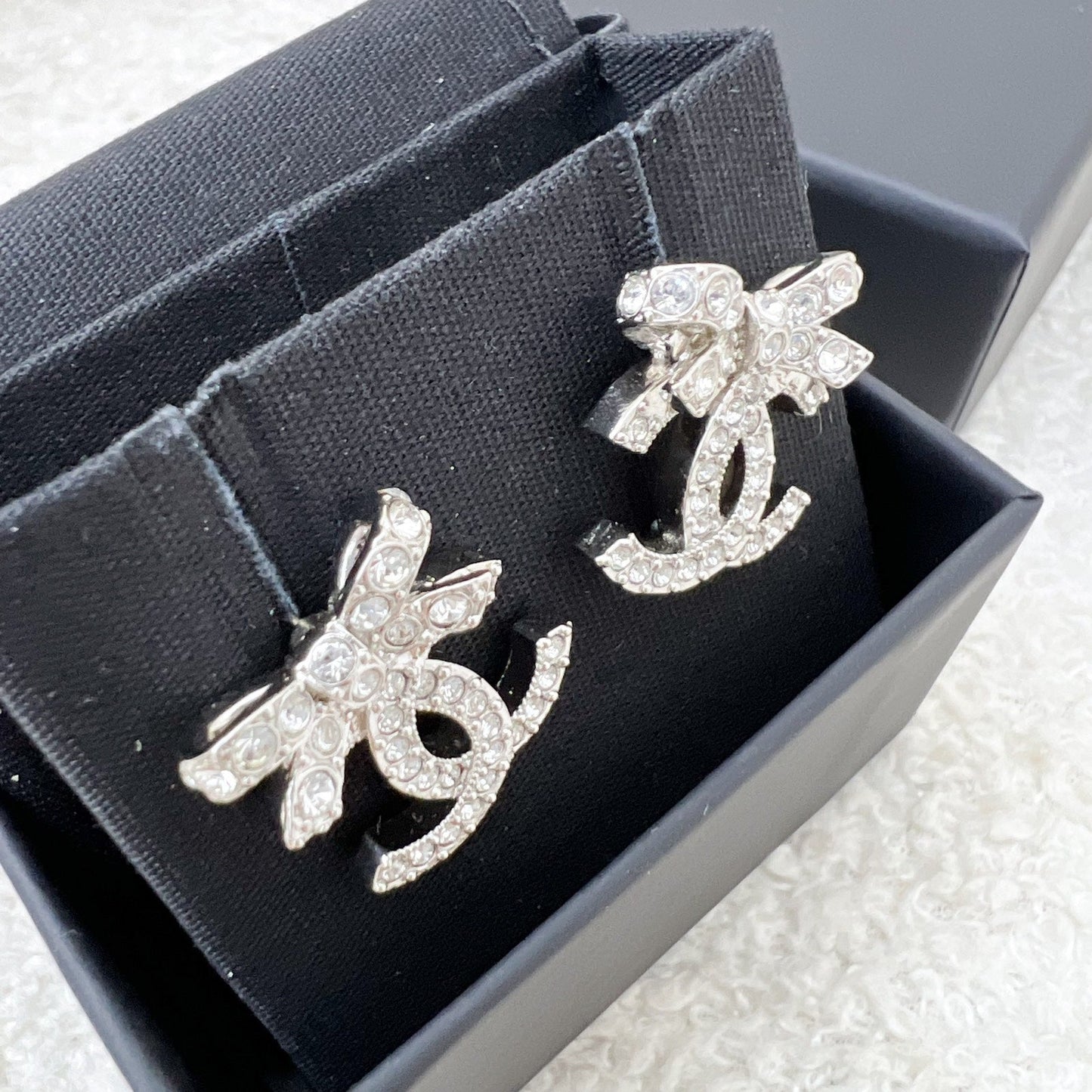 Chanel Ribbon Earrings with Crystals in SHW Jewelry