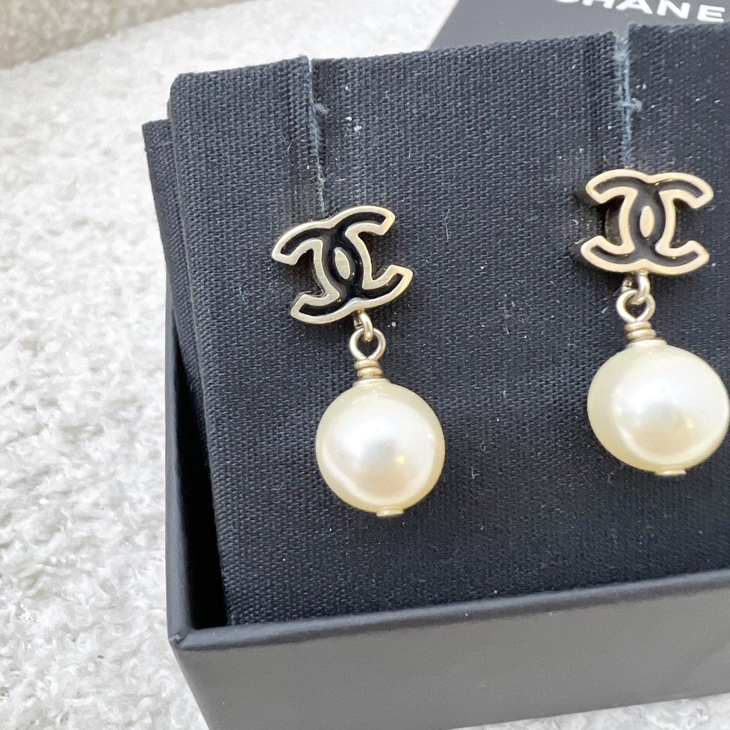 Chanel CC Logo Pearl Drop Earrings Jewelry