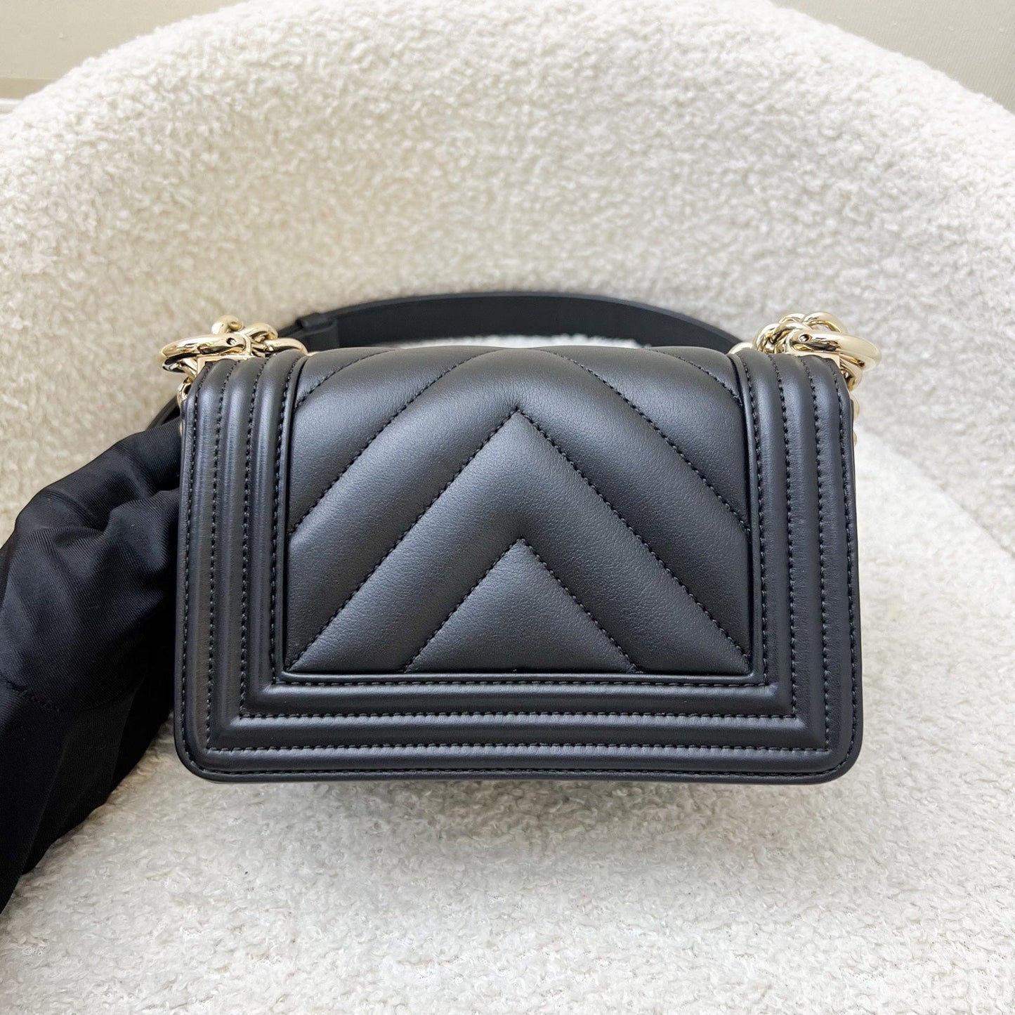 Chanel Micro Boy Flap in Black Chevron Quilted Lambskin and LGHW (Model: ) Accessory