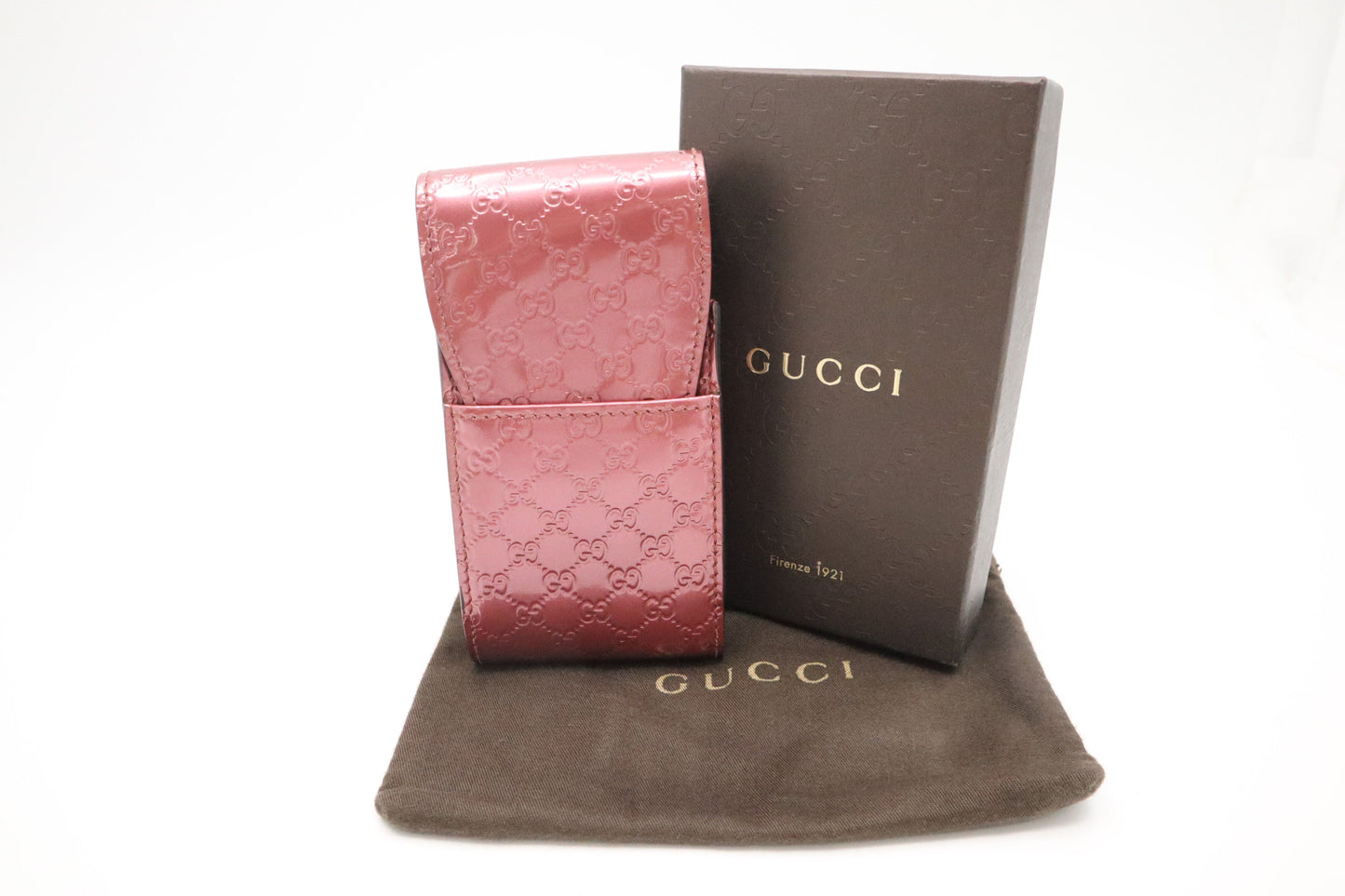 Gucci Cigarette Case In Metallic ssima Patent Handbag Leather Pink Travel Bag