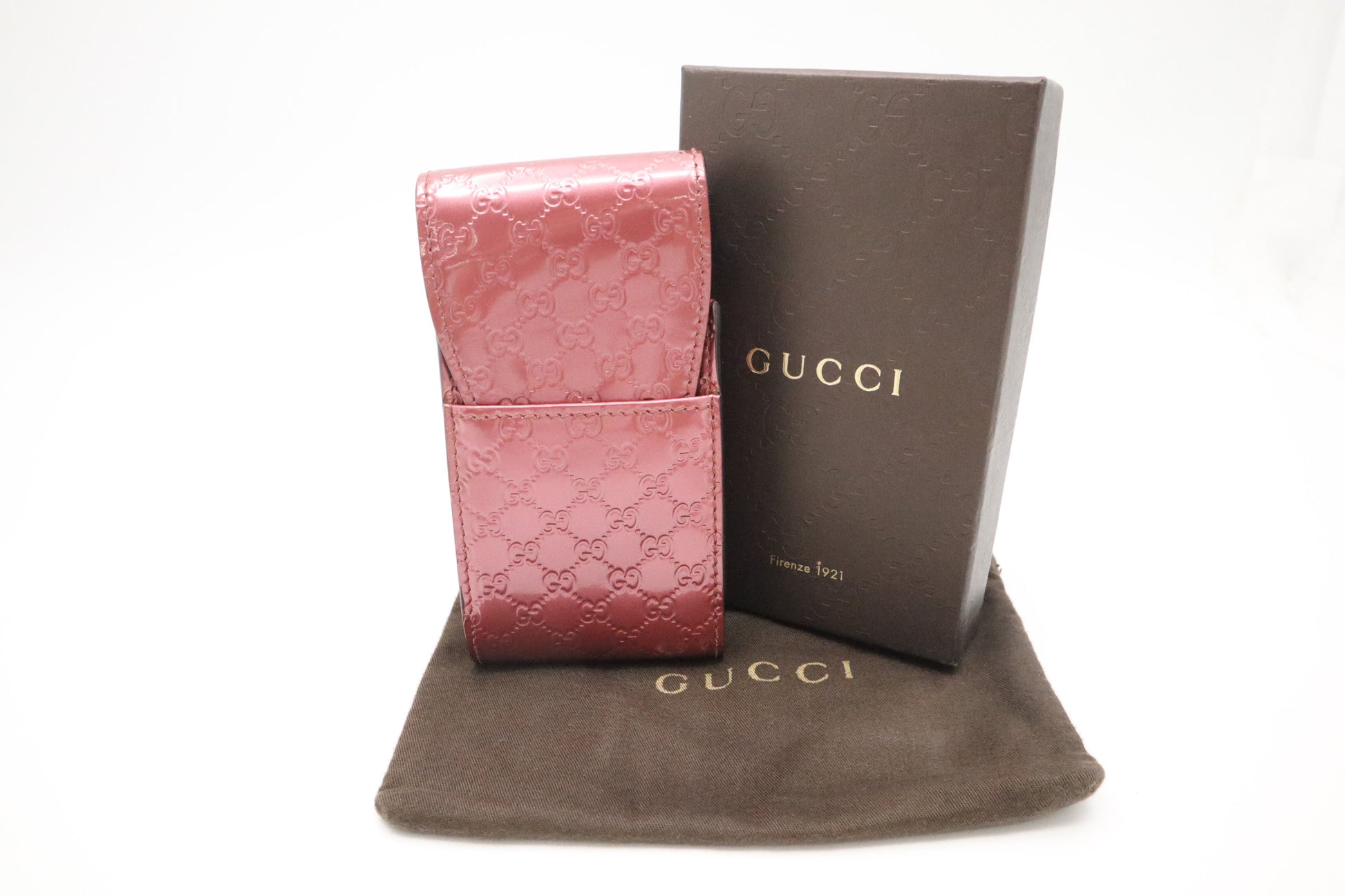 Gucci Cigarette Case In Metallic ssima Patent Handbag Leather Pink Travel Bag
