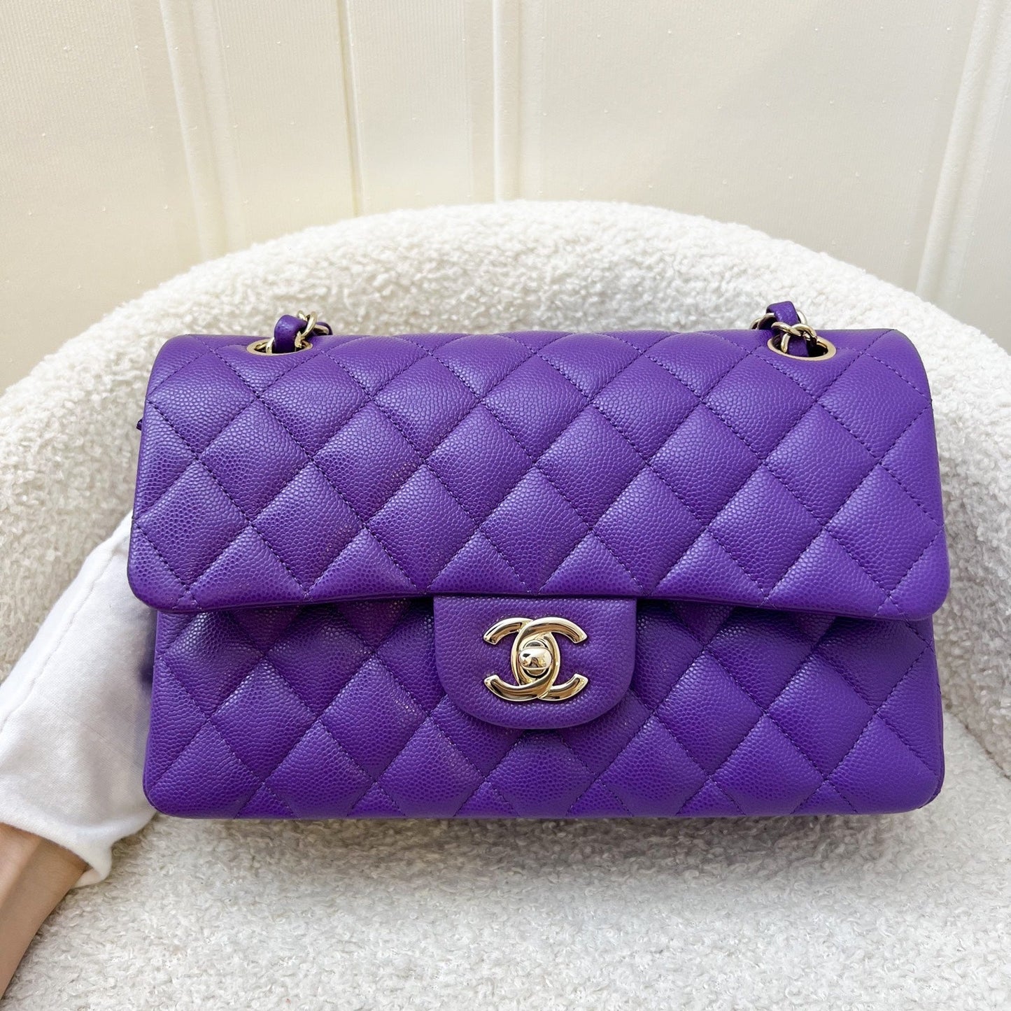 Chanel Small Classic Flap CF in Dark Purple Caviar and LGHW Accessory