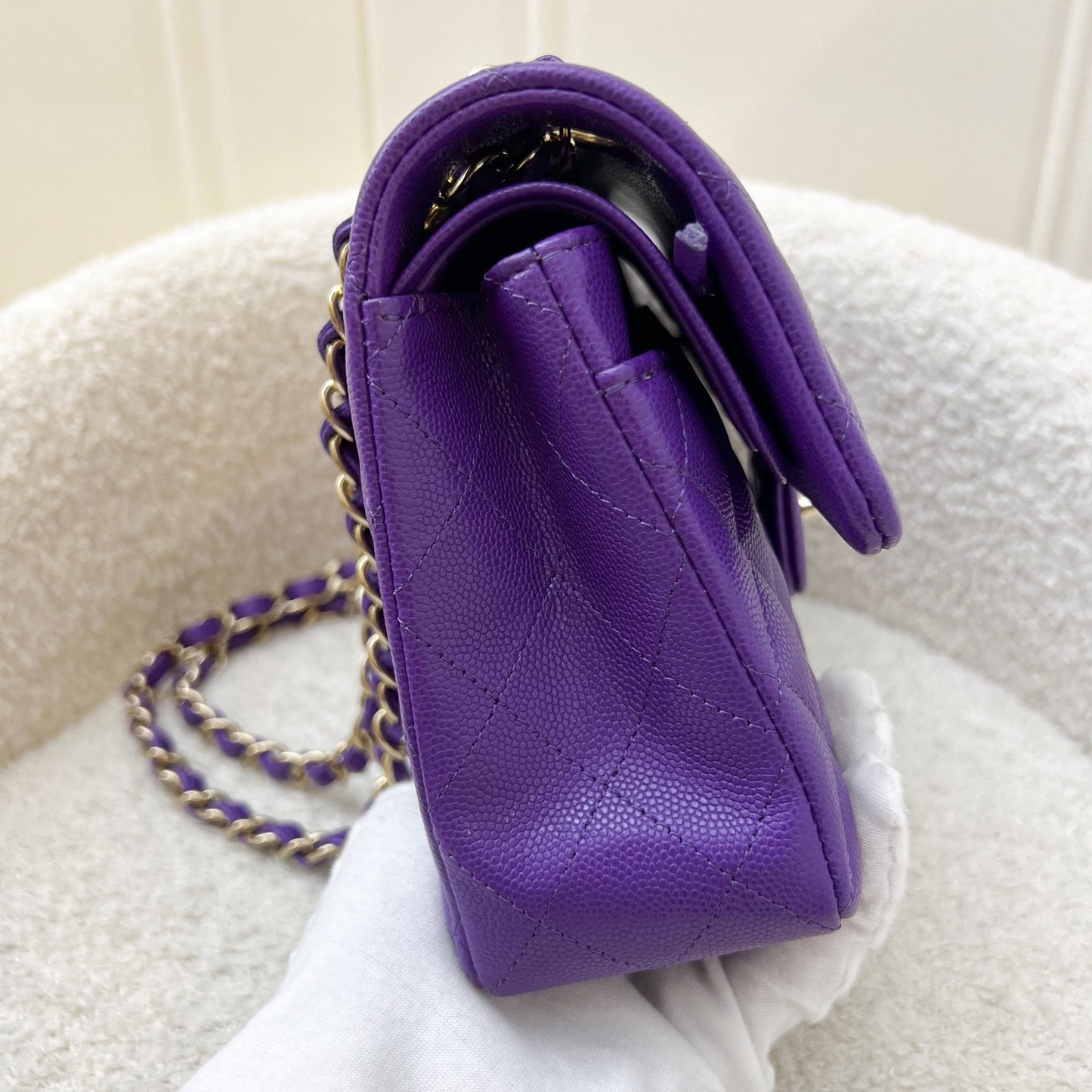 Chanel Small Classic Flap CF in Dark Purple Caviar and LGHW Accessory