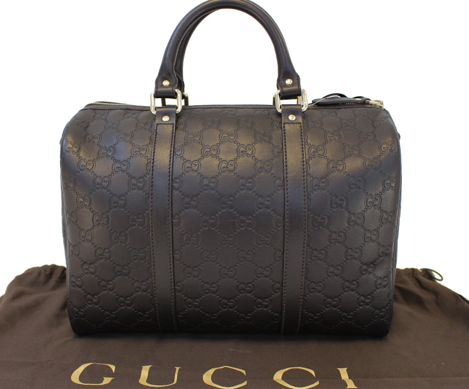 Gucci ssima Chocolate Boston Bag Leather Travel Bag