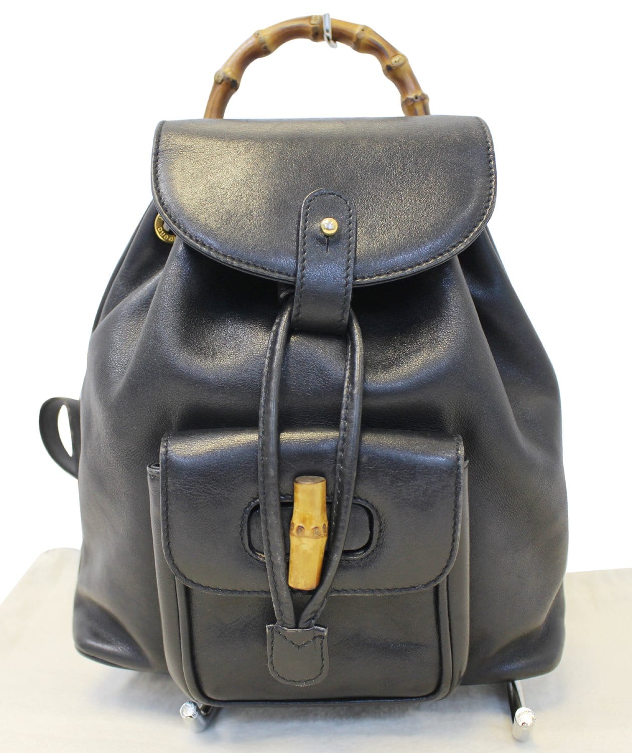 Gucci Backpack Bamboo Handbag Leather Black