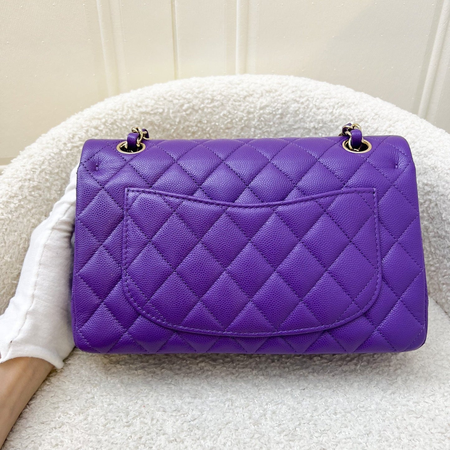 Chanel Small Classic Flap CF in Dark Purple Caviar and LGHW Accessory