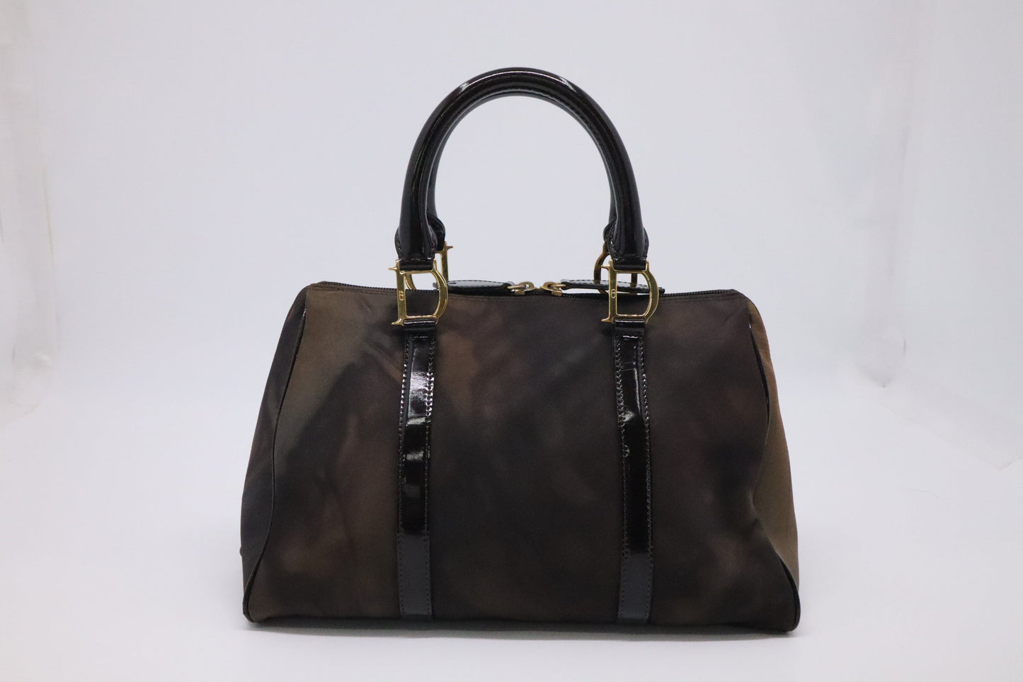 Dior Boston Bag In Brown And Patent Leather Nylon Travel Bag