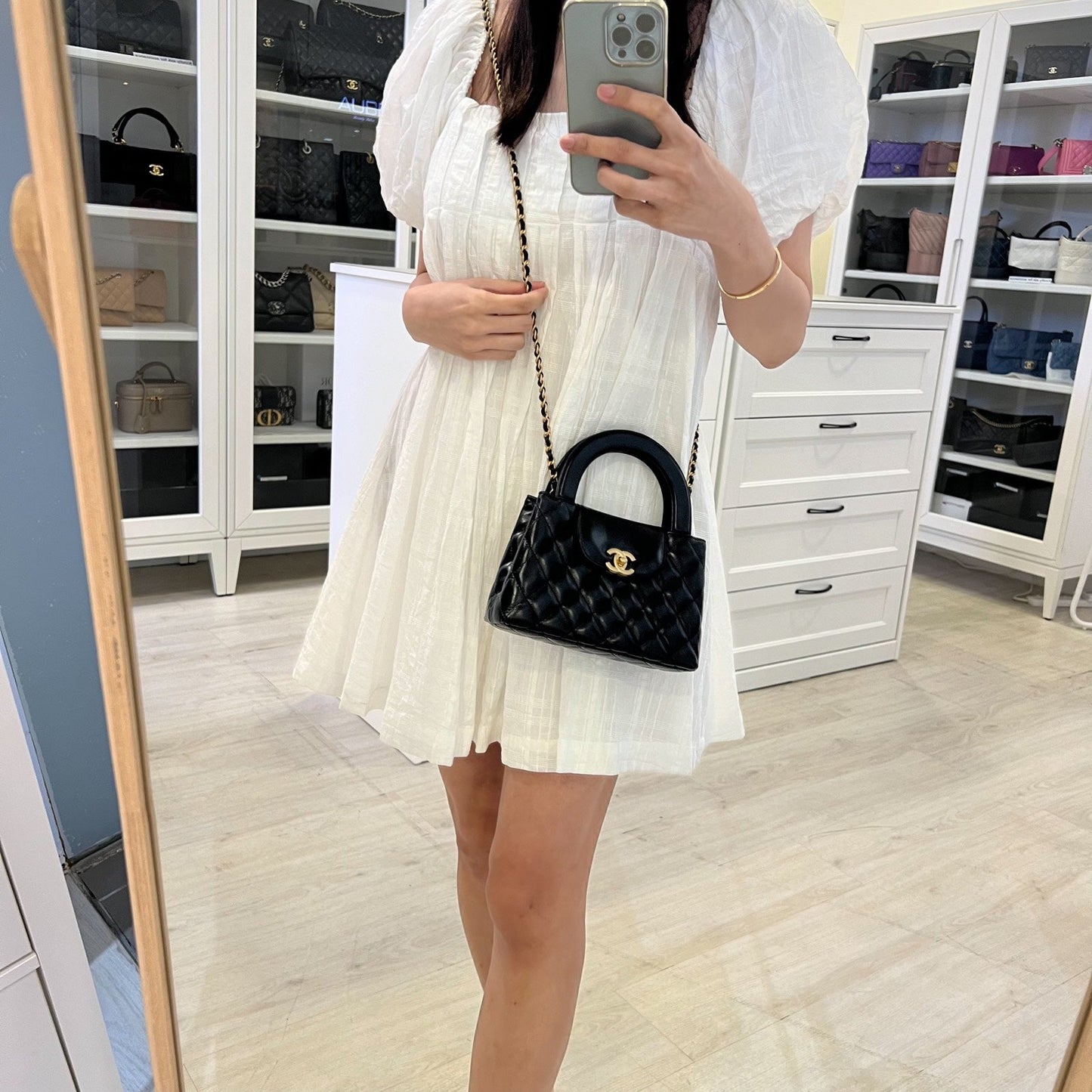 Mini / Small Kelly in Black Shiny Distressed Calfskin and AGHW (Model: ) Accessory Classic