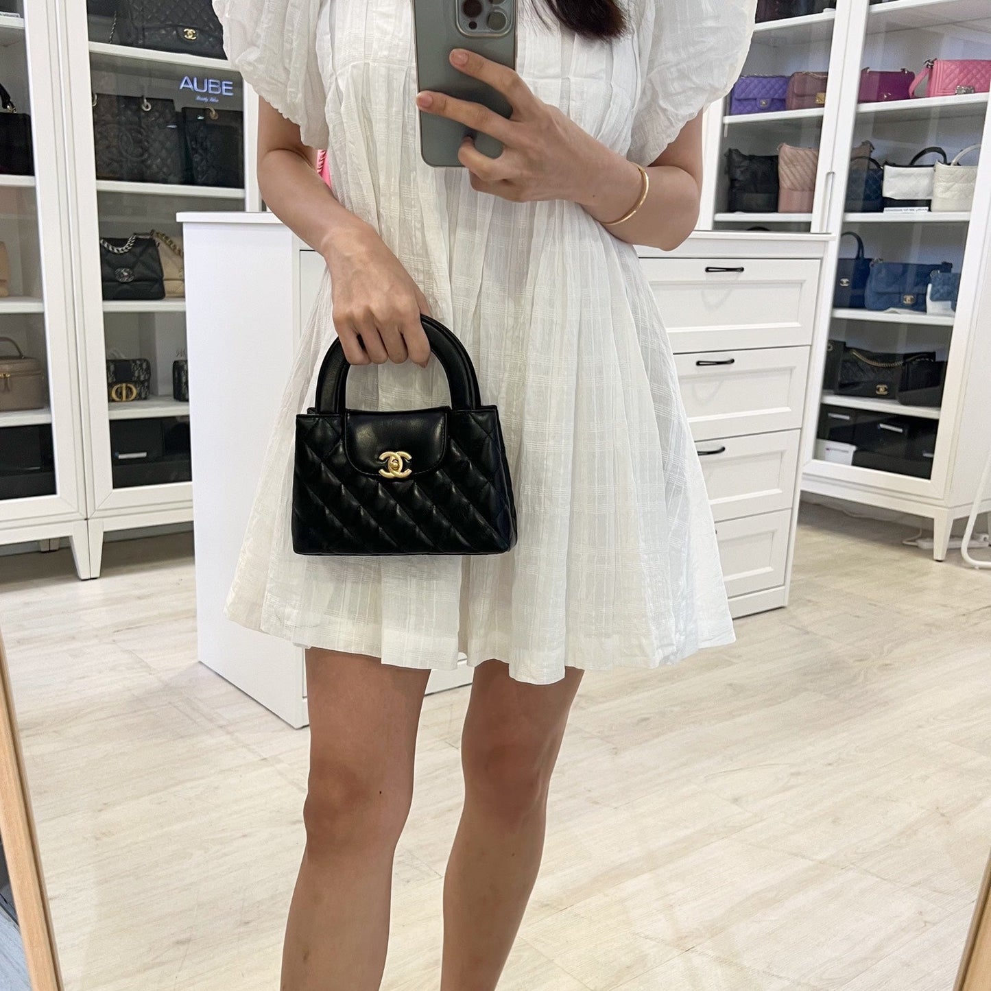 Mini / Small Kelly in Black Shiny Distressed Calfskin and AGHW (Model: ) Accessory Classic