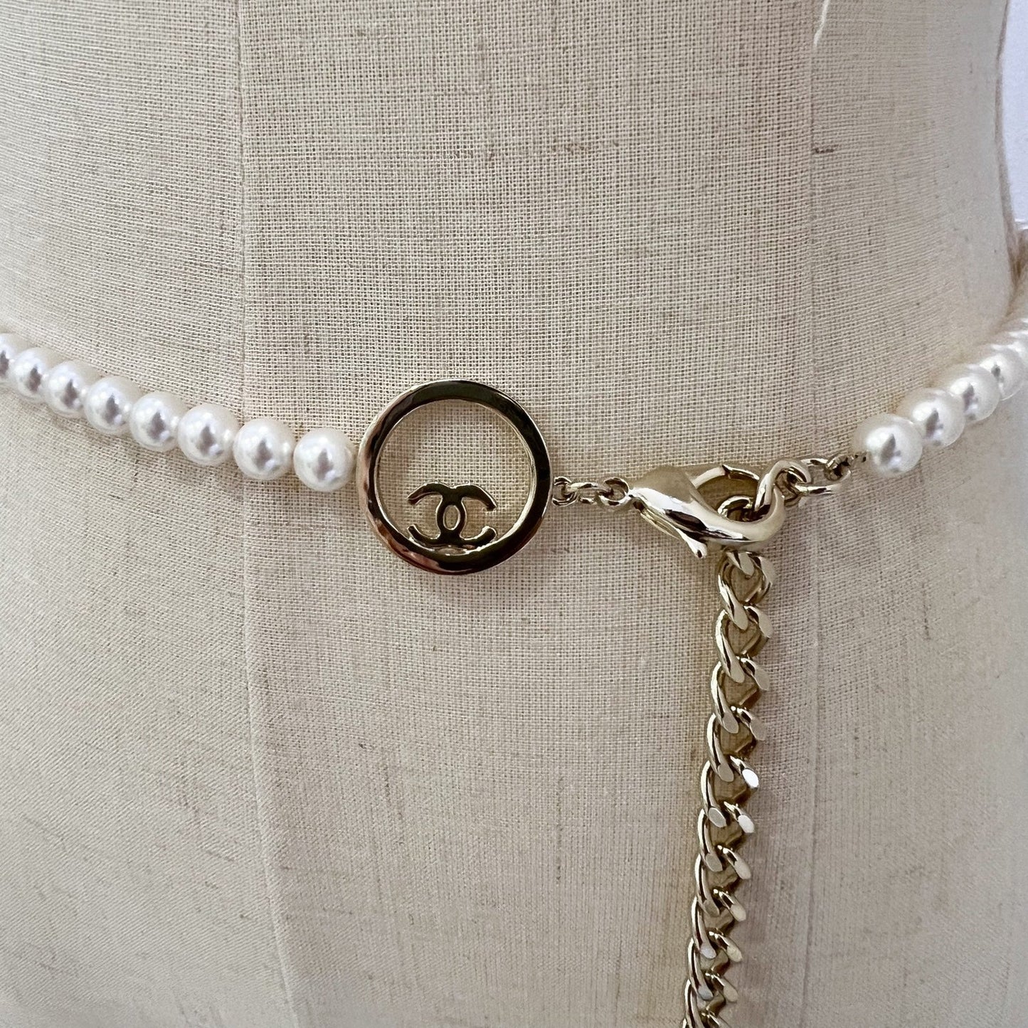 Chanel Chain Waist Belt with Pearls and CC Logo in GHW