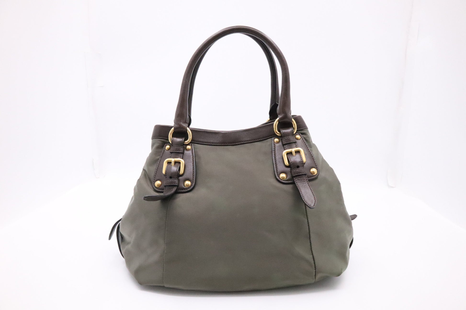 Prada Way Handbag In Military Green And Leather Nylon Travel Bag