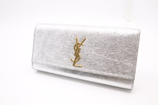 YSL Saint Laurent Kate Clutch In Leather Silver Clutch Bag
