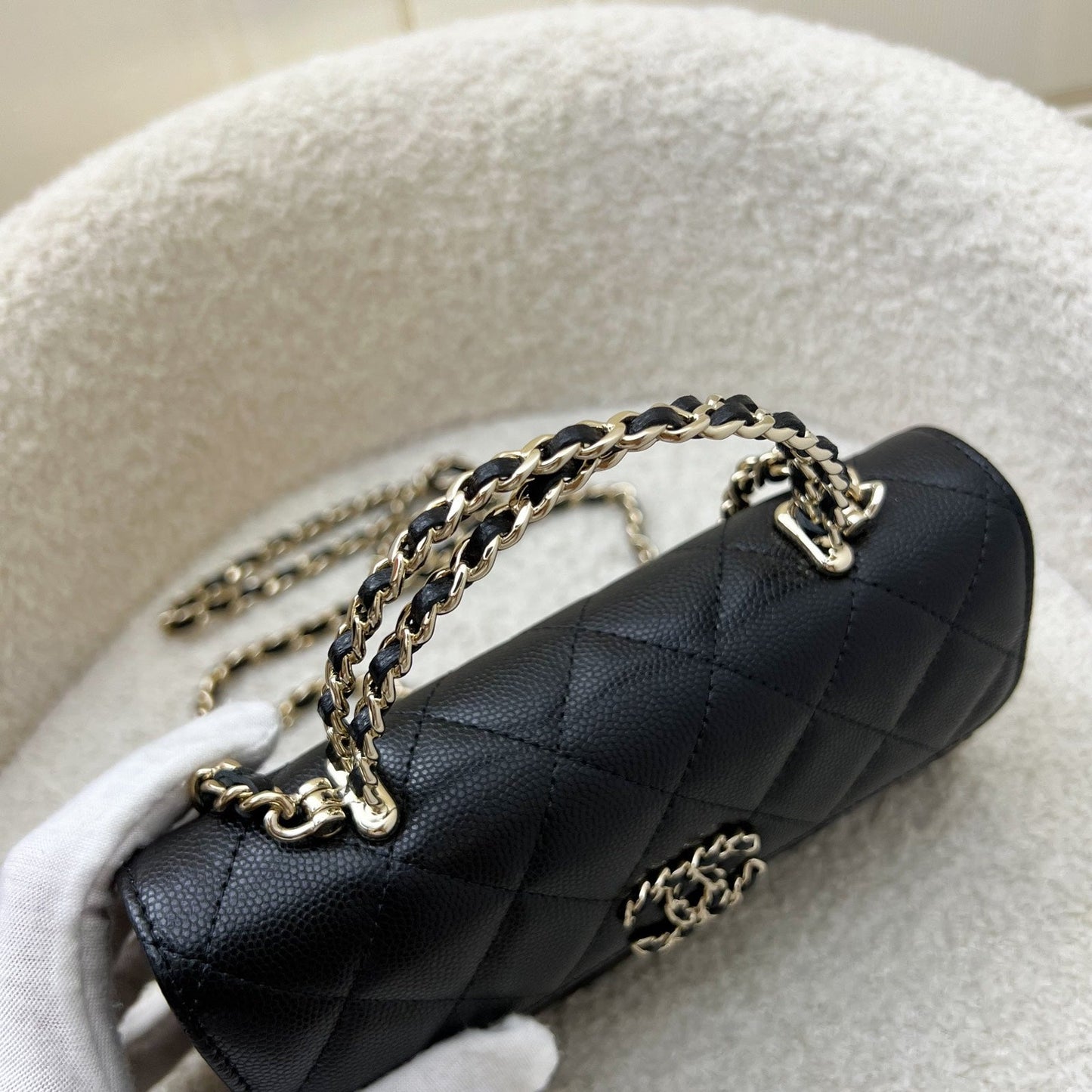 Chanel Top Handle Kelly Clutch with Chain in Black Caviar and GHW