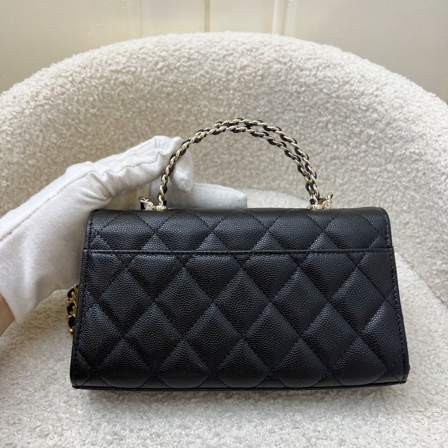 Chanel Top Handle Kelly Clutch with Chain in Black Caviar and GHW