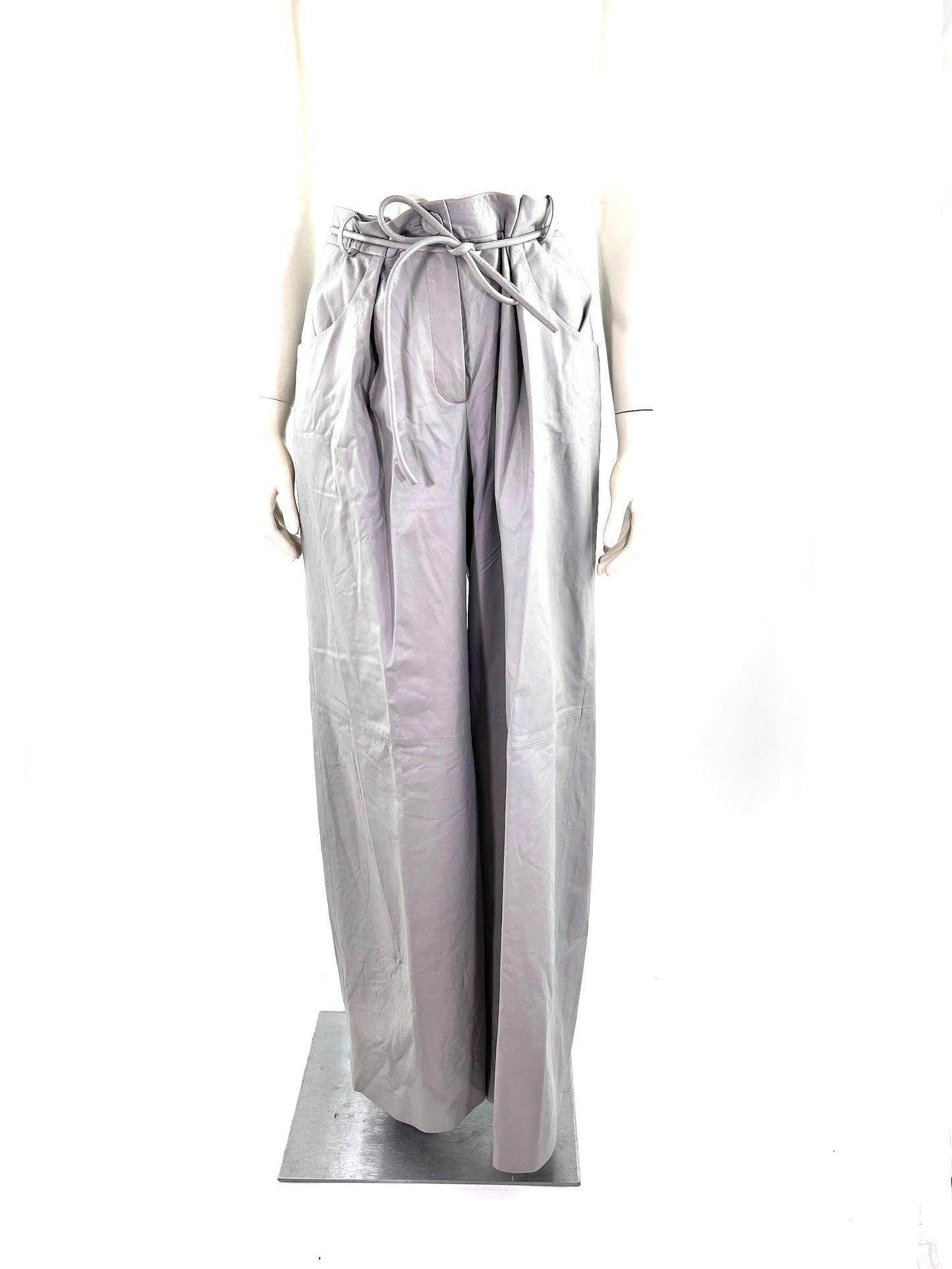 Chanel New 2014 Gray Leather Wide Leg Pants 42 8
