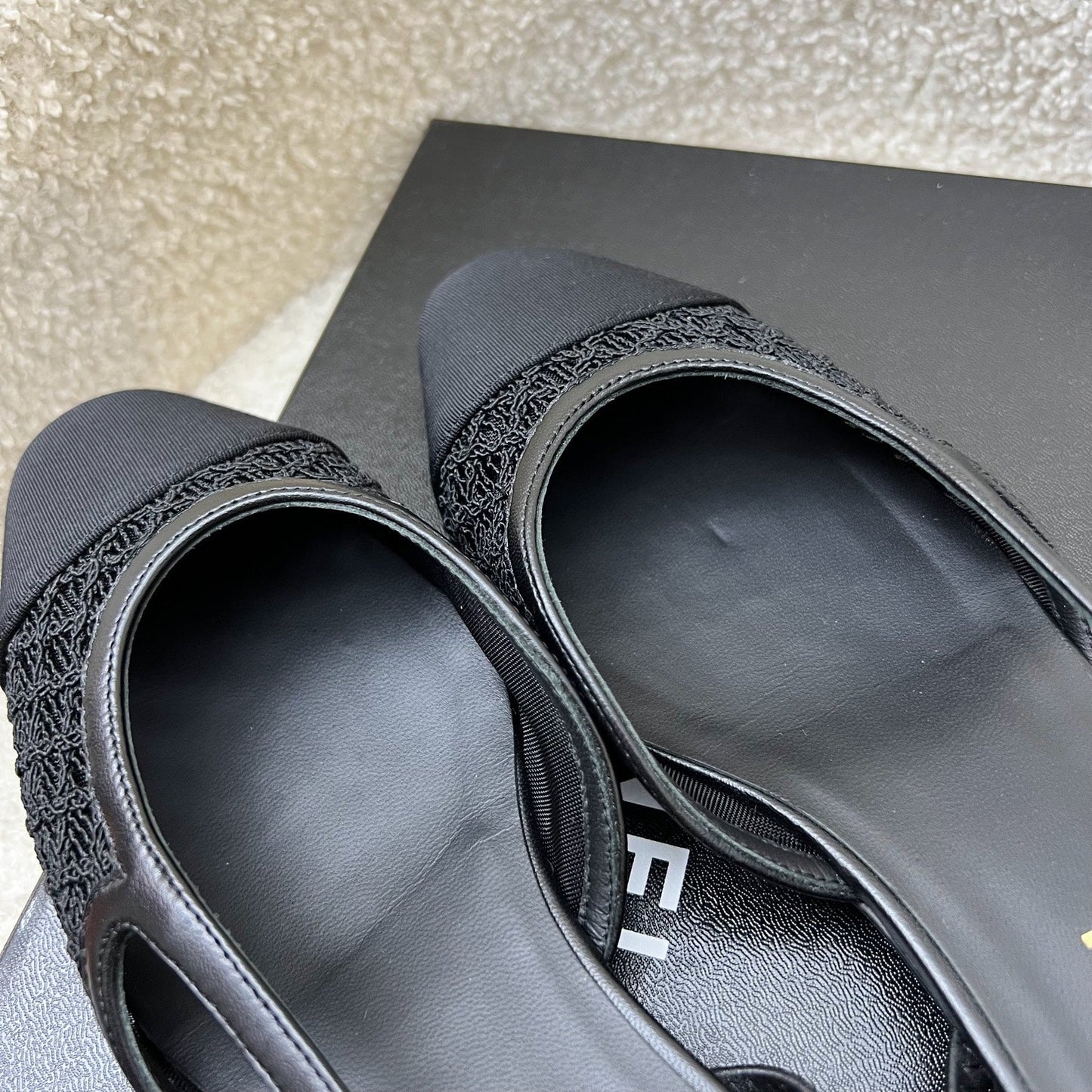 Chanel Slingbacks in Black Leather, Lace and Gosgrain Size 39.5 (Model: ) Accessory