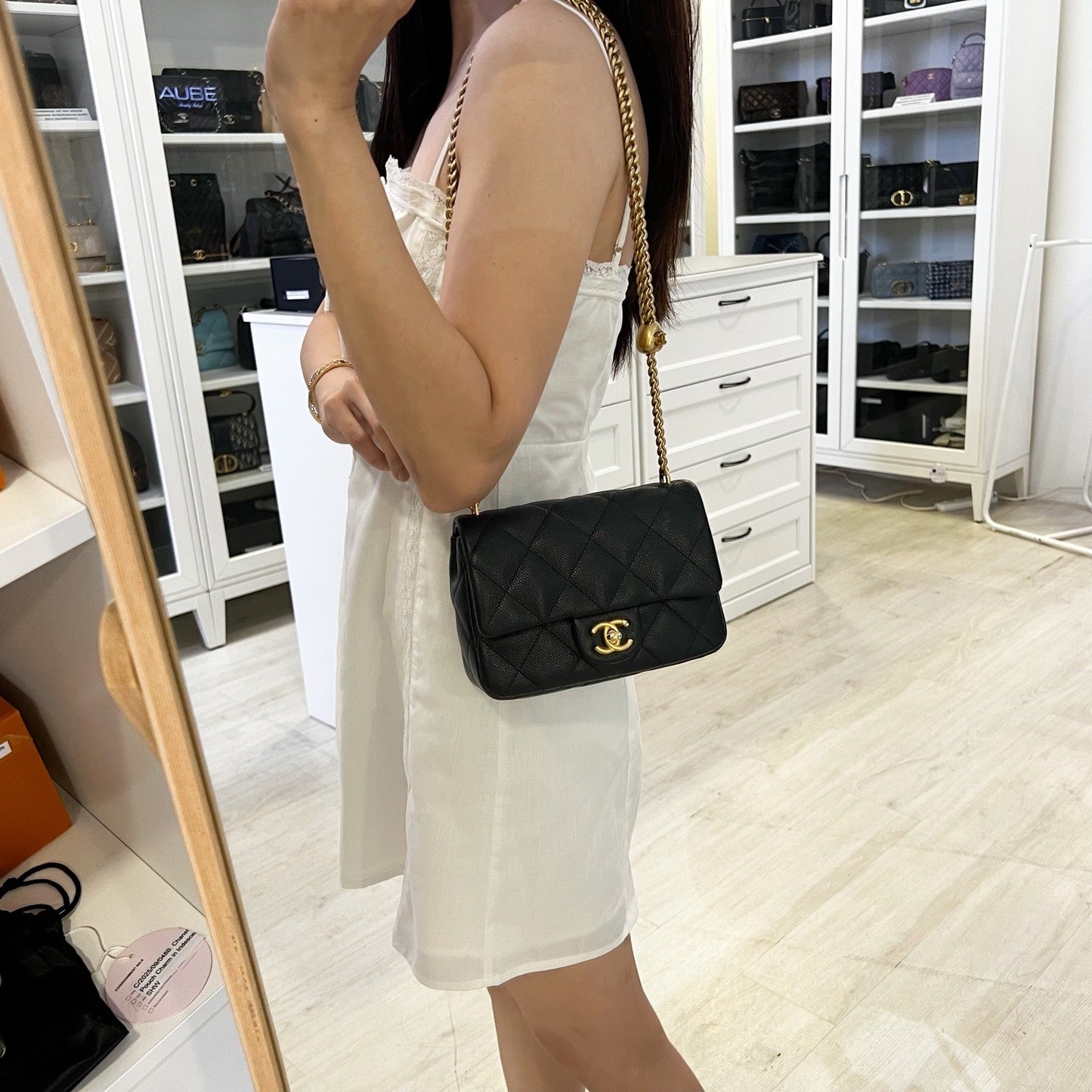 Chanel [Local Set - 2023] Heart Adjustable Chain Mini / Small Flap Bag in Black Caviar and AGHW (Model: )