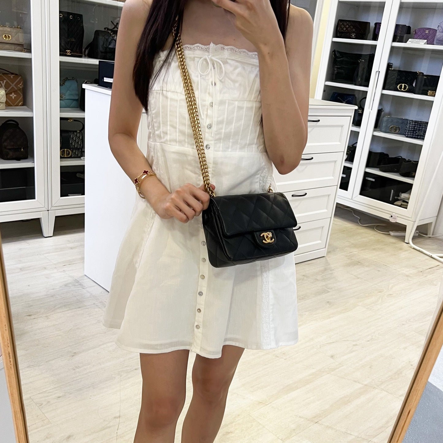 Chanel [Local Set - 2023] Heart Adjustable Chain Mini / Small Flap Bag in Black Caviar and AGHW (Model: )