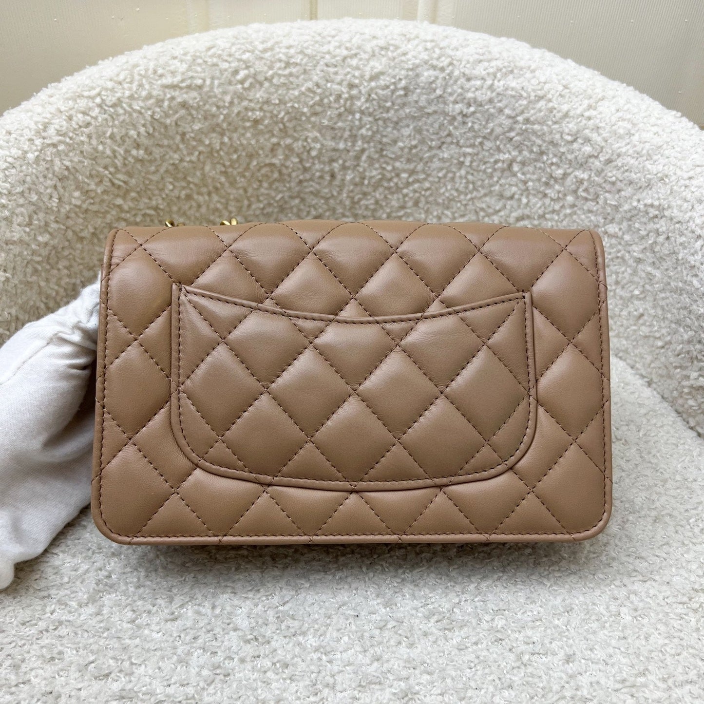 Chanel Wallet on Chain WOC with Adjustable Chain in Dark Beige Lambskin and AGHW (Model: ) Bag