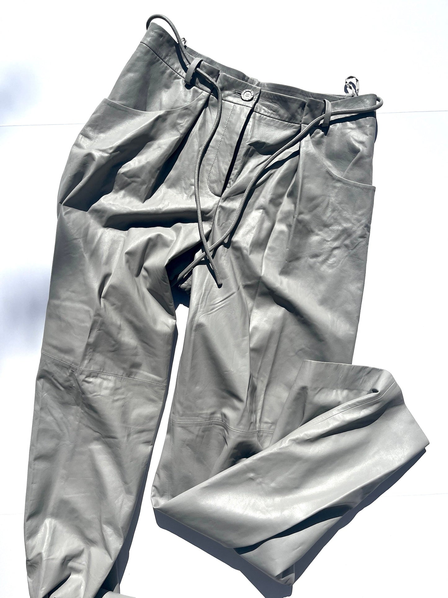 Chanel New 2014 Gray Leather Wide Leg Pants 42 8