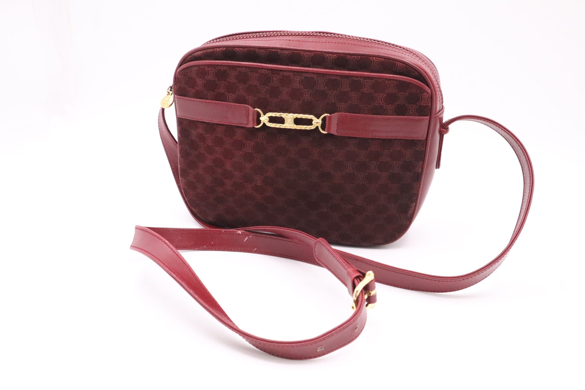 Celine Shoulder Bag In Bordeaux And Leather Canvas