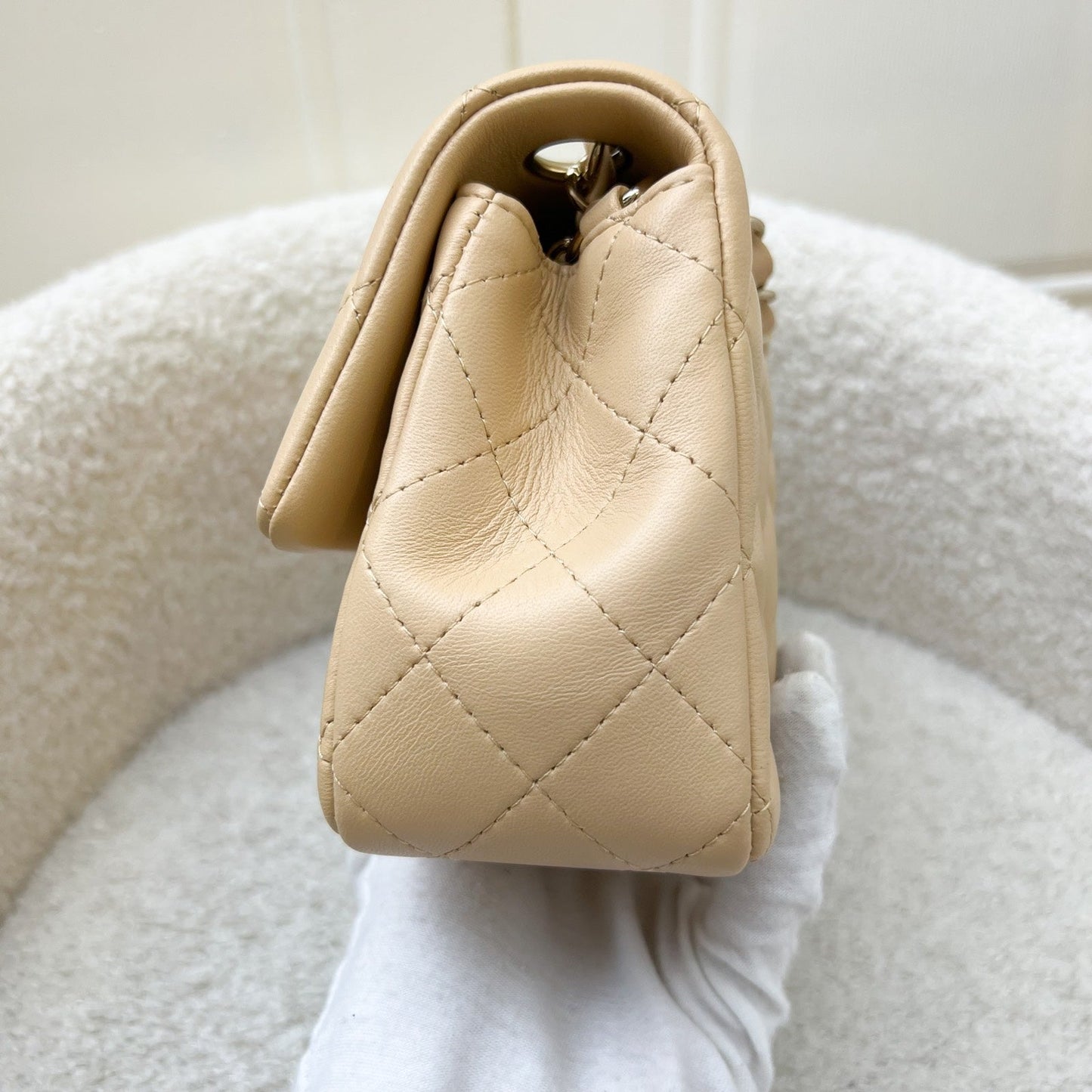 Chanel Classic Mini Rectangular Flap in Beige Lambskin and LGHW (Model: ) Accessory