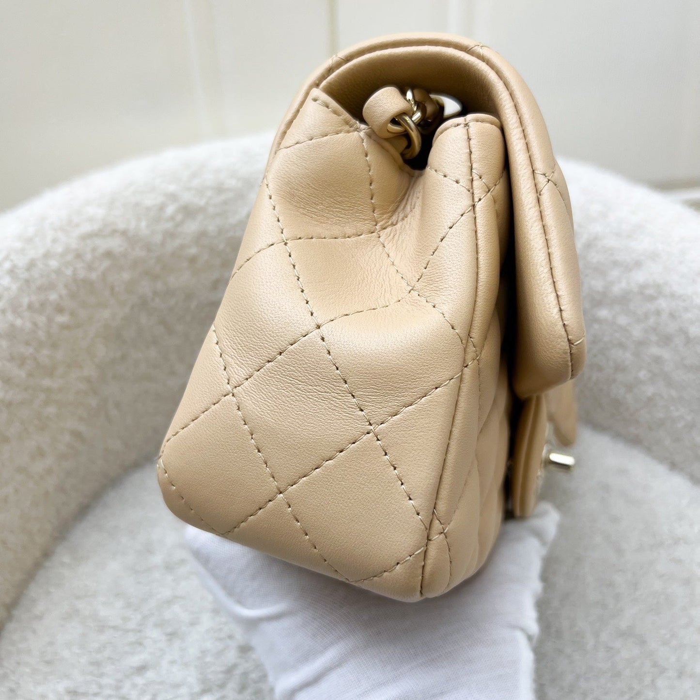 Chanel Classic Mini Rectangular Flap in Beige Lambskin and LGHW (Model: ) Accessory